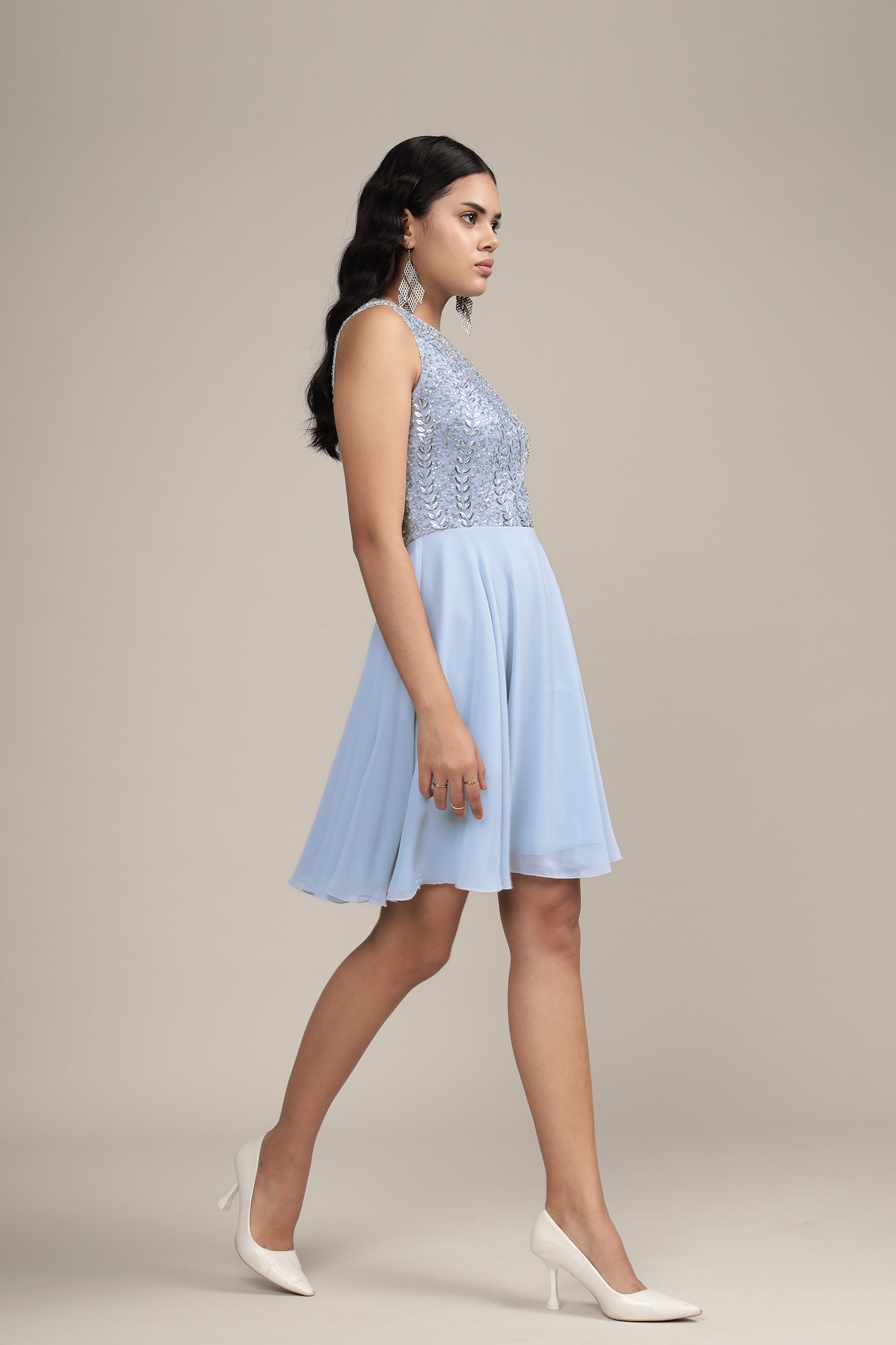 Blue Bunny Embellished Skater Dress for Women - Flirty & Fun A-Line Mini Dress for Parties, Dates & Spring Outfits