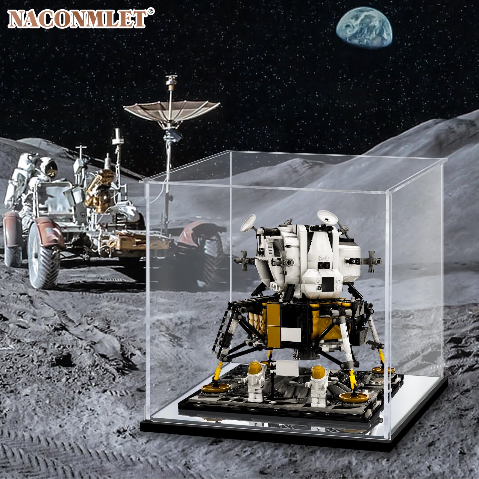 Premium Clear Acrylic Display Case for Lego NASA Apollo 11 Lunar Lander - Dustproof Showcase & Protection Box for Collectibles, Action Figures & Model Sets (9.8x9.8x9.8 Inches) - Perfect for Home Decor, Office Display & Gift Presentation