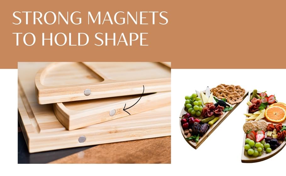 Modern 3-Piece Magnetic Charcuterie Board Set - Bamboo Cheese Board & Serving Tray for Charcuterie, Cheese, Fruits | Perfect Gift for Housewarming, Weddings, St. Patrick's Day | Elegant Serving Ware for Parties, Entertaining & Home Decor