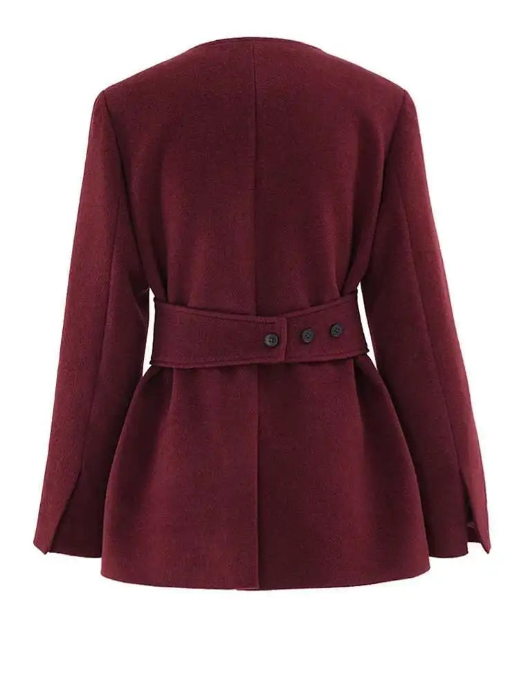 Women's Big Size Red Blazer & Wide Leg Pants Two-Piece Suit - V-Neck Long Sleeve Fashion Set for Spring Autumn 2025 | Office Wear, Business Attire, Formal Occasions