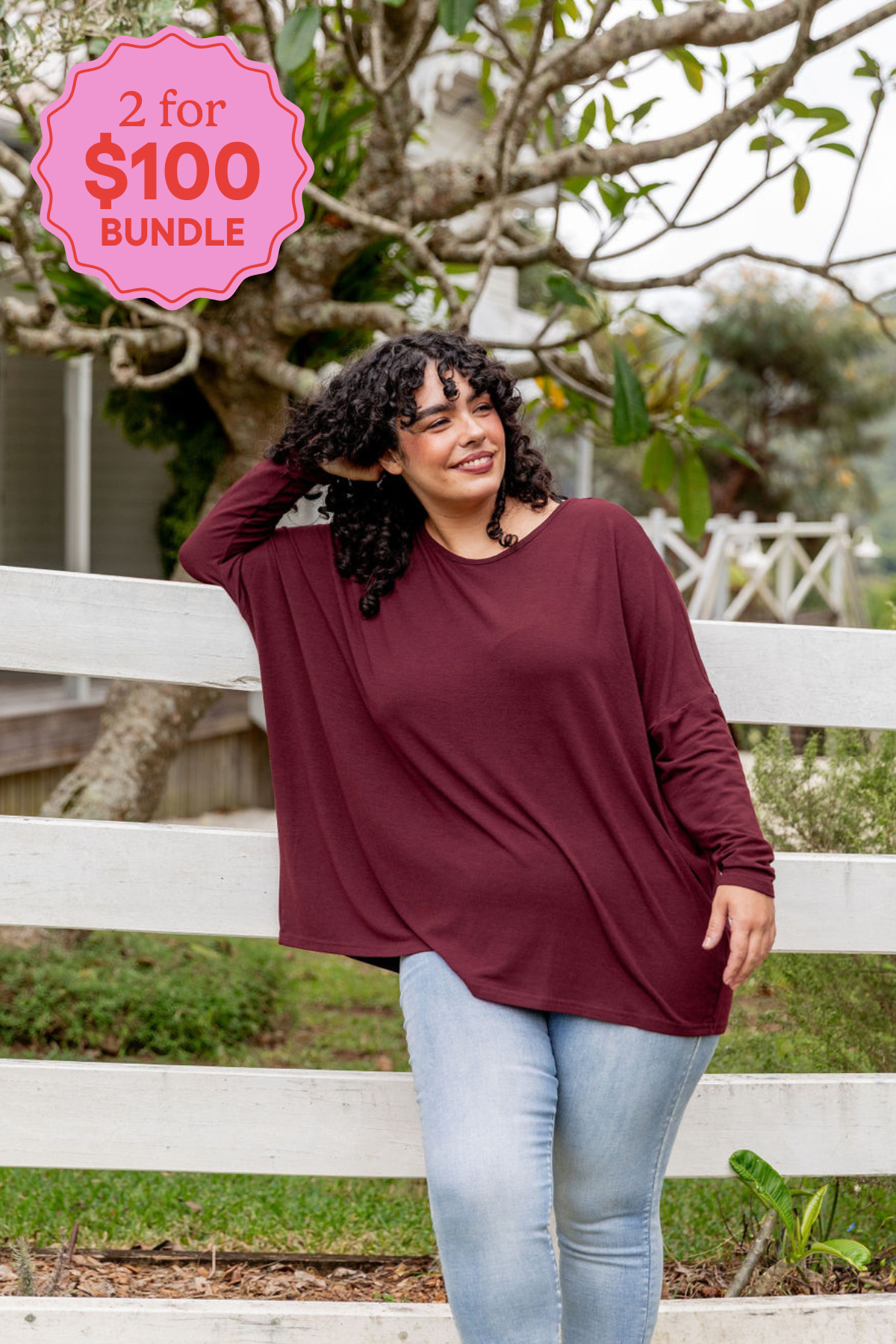 Harlow Knit Top Women's Long Sleeve Merlot Wine Red Pullover Sweater - Perfect for Fall Layering, Office Wear & Casual Outfits