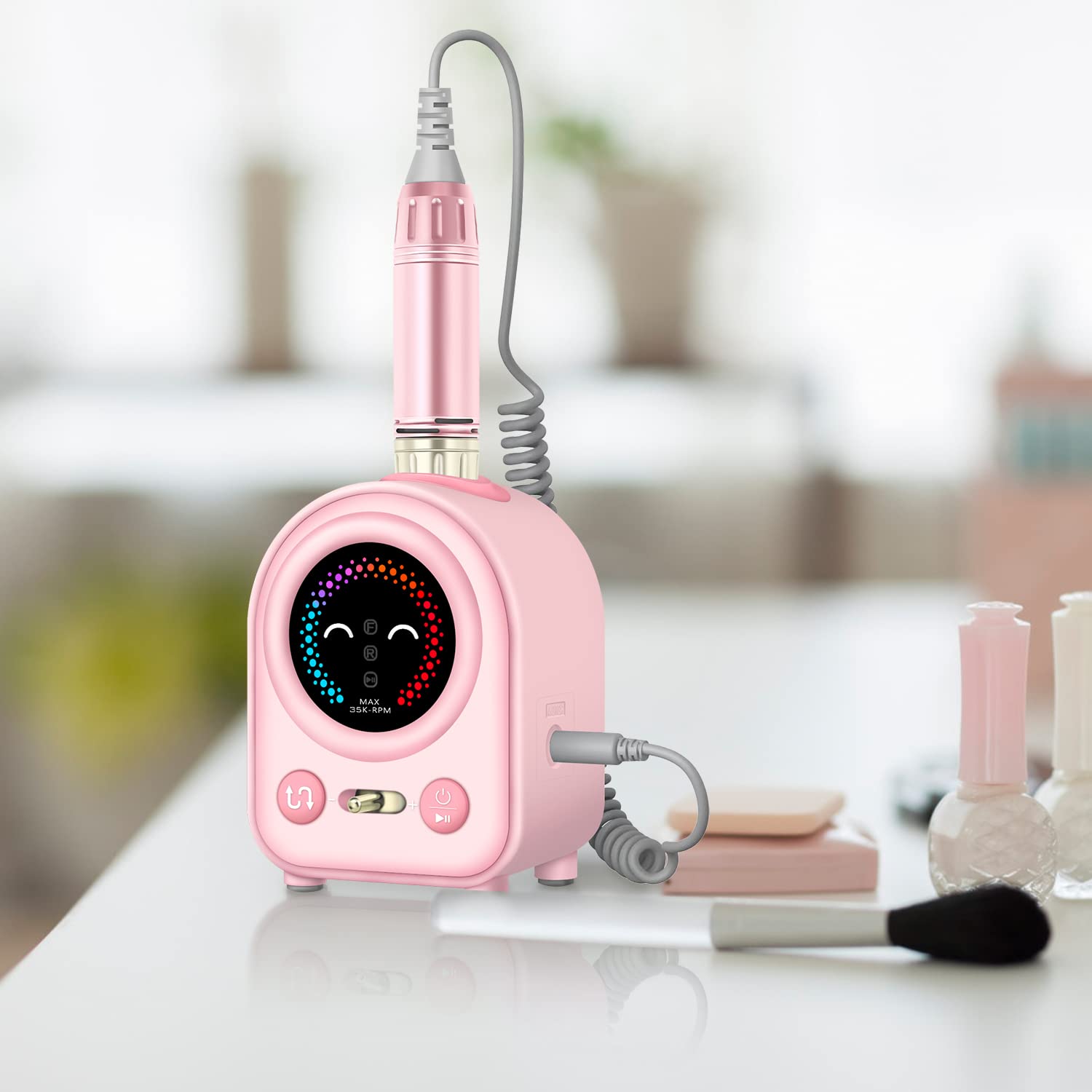 Professional Electric Nail Drill 35000RPM - Adjustable Speed Manicure & Pedicure Kit with 4 Drill Bits, Quiet Portable Nail File for Acrylic & Gel Nails - Perfect for Home Salon & Professional Nail Care (Pink)