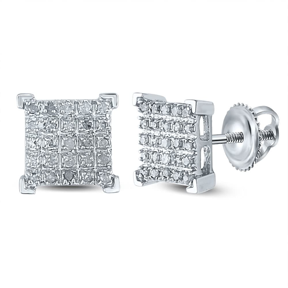 10K White Gold Men's Round & Square Diamond Earrings - 1/6 Cttw | Luxury Stud Earrings for Gifts, Weddings & Special Occasions