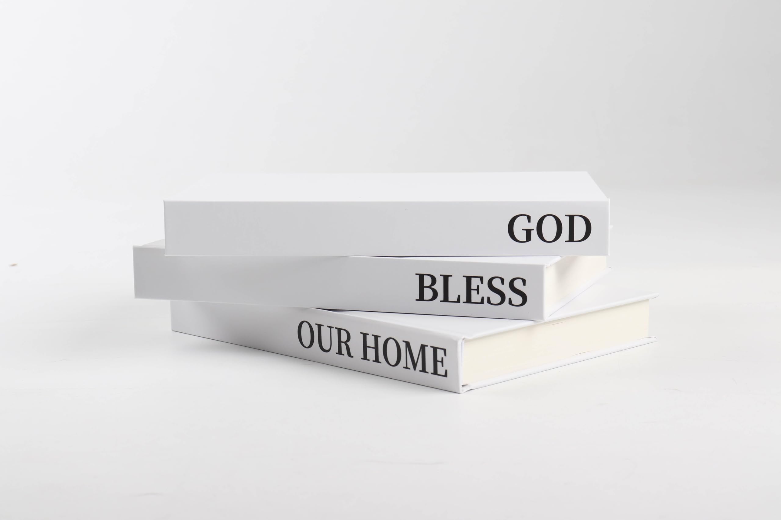 GOD Bless Our Home (Set of 3) - Decorative Coffee Table Books for Home Decor, Faux Books for Bookshelf | Perfect for Living Room, Bedroom & Office Decor