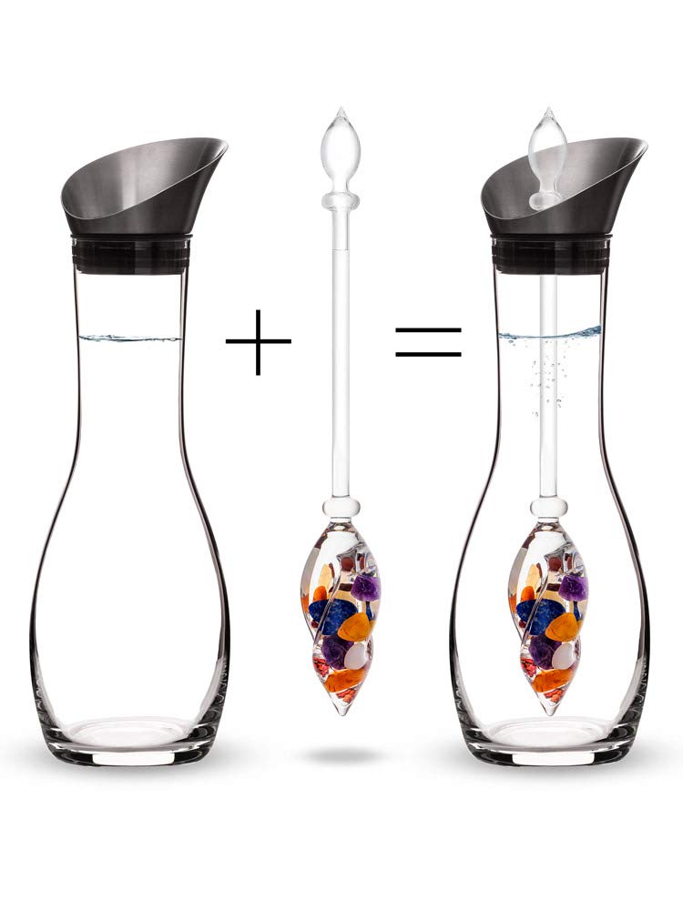 VitaJuwel Era AYURVEDA Crystal Water Carafe with 7 Healing Gemstones - Milk Opal, Amethyst, Clear Quartz, Lapis Lazuli, Garnet, Carnelian & Orange Calcite | Infused Water Bottle for Energy, Detox & Wellness | Perfect for Home, Office & Yoga Practice