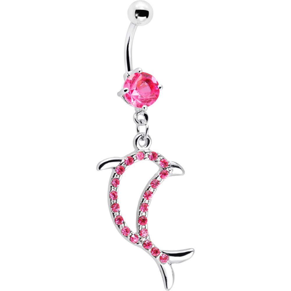 Body Candy Women's Pink Hollow Dolphin Belly Ring - Stylish Navel Piercing Jewelry for Summer Beach & Festival Outfits