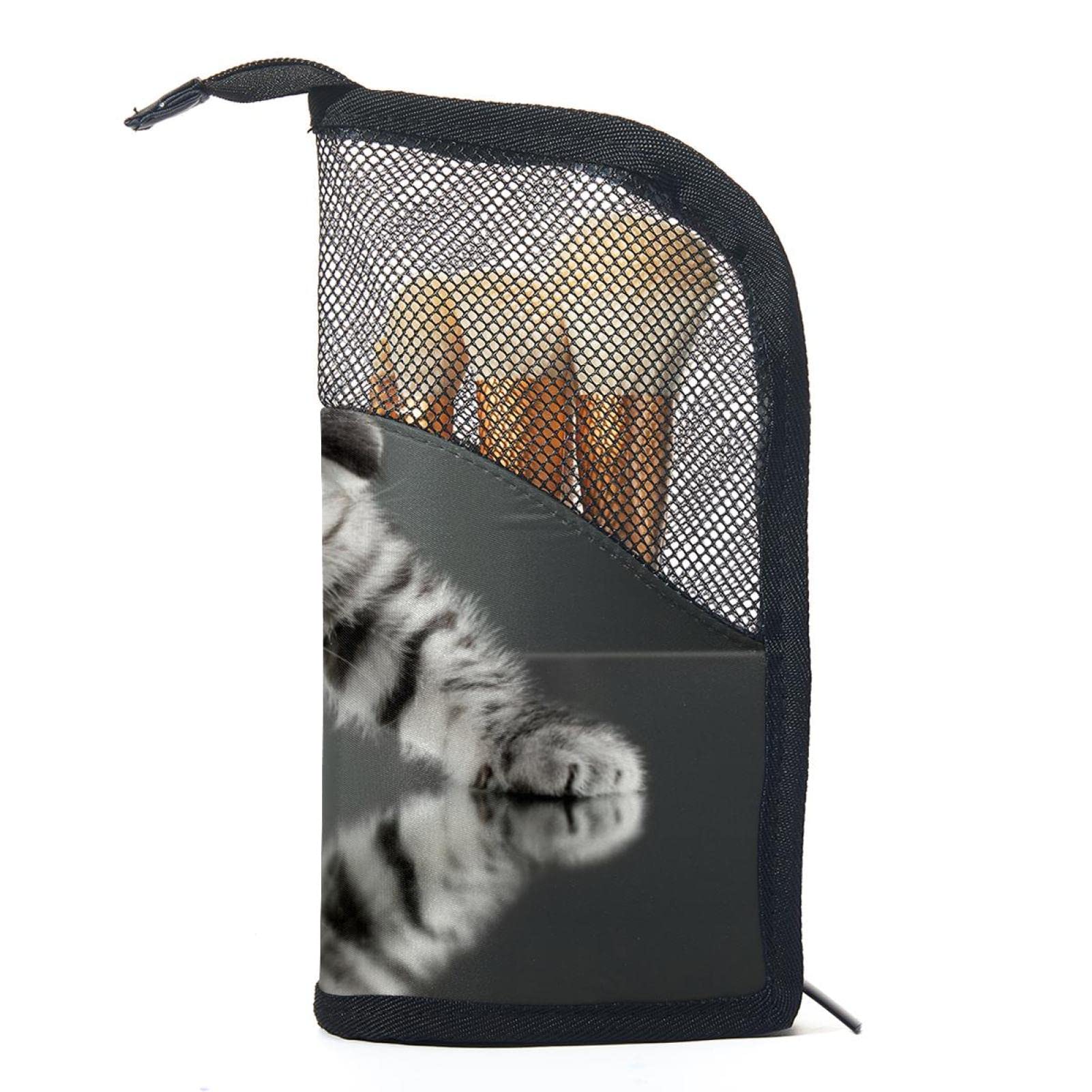 Premium Makeup Brush Organizer Bag with 12 Slots, Mirror & Cute Cat Design - Portable Cosmetic Brush Holder Case for Travel, Home Vanity & Professional Makeup Artists