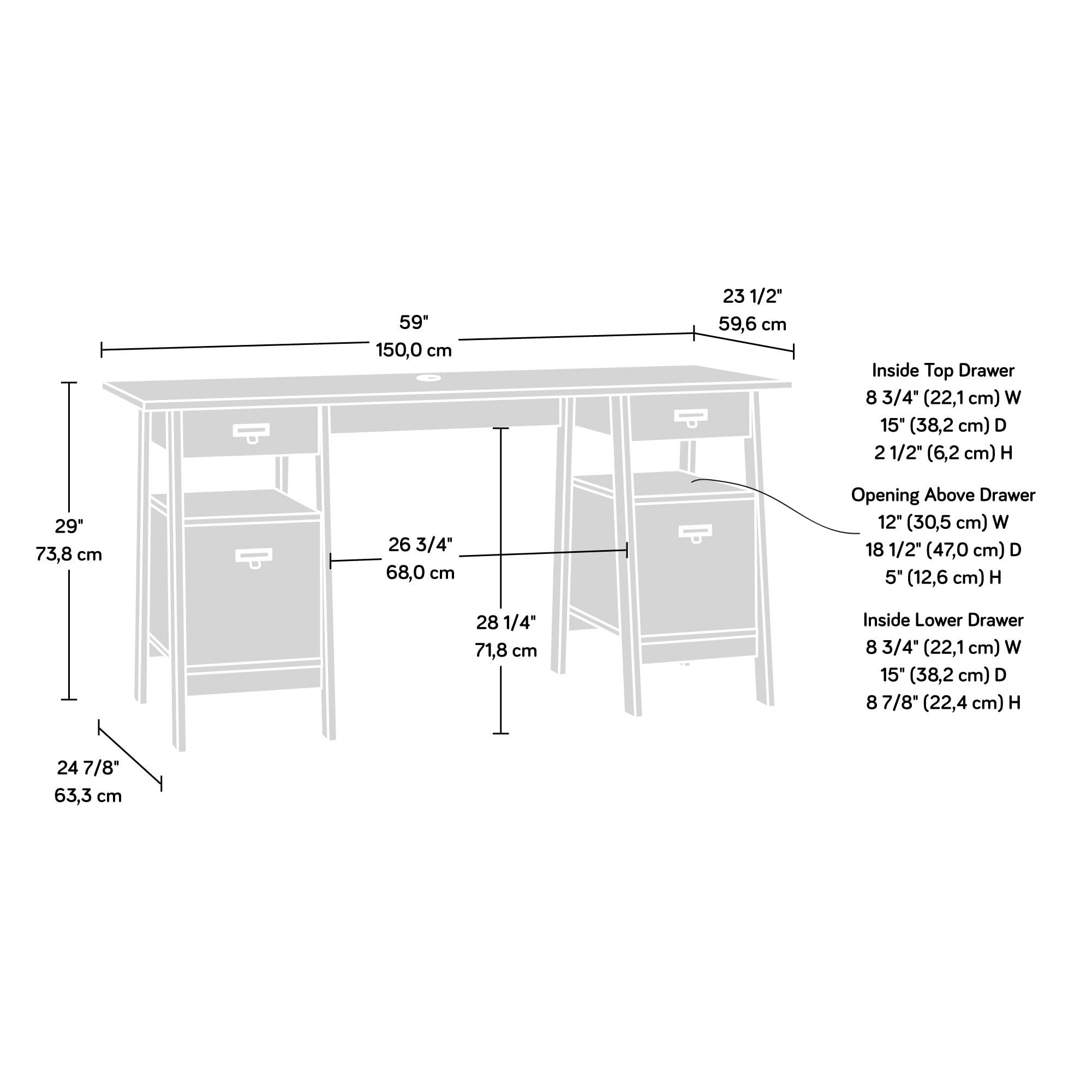 Sauder Trestle Office Desk with Drawers - Executive Writing Desk with File Cabinet Storage, Shelves & Cable Management in Mystic Oak Finish - Perfect for Home Office, Study Room & Workspace Organization