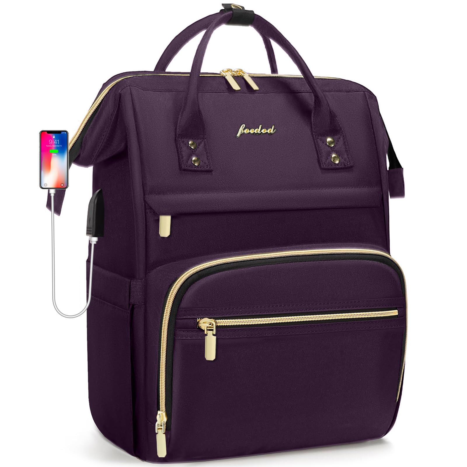 Stylish Dark Purple 15.6 Inch Waterproof Laptop Backpack for Women - Professional Work Bag with USB Port, Ideal for Travel, Nursing, Teaching, and Daily Commute
