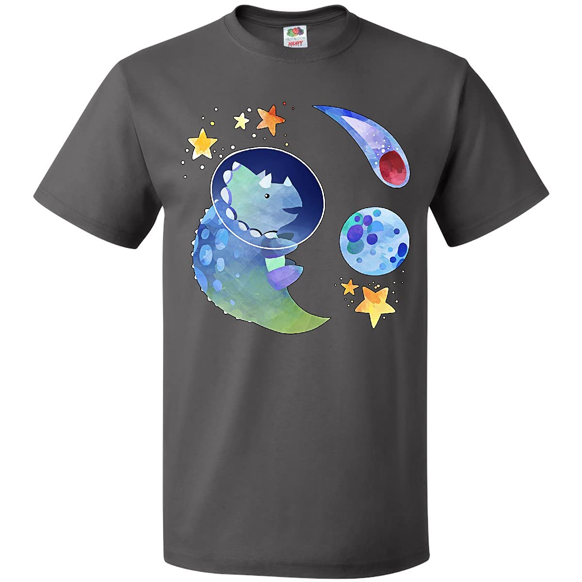 Inktastic Triceratops in Space with Planets and Stars Graphic T-Shirt - Fun Dinosaur Print Tee for Kids & Adults - Perfect for Science Lovers, Space Enthusiasts, and Dinosaur Fans
