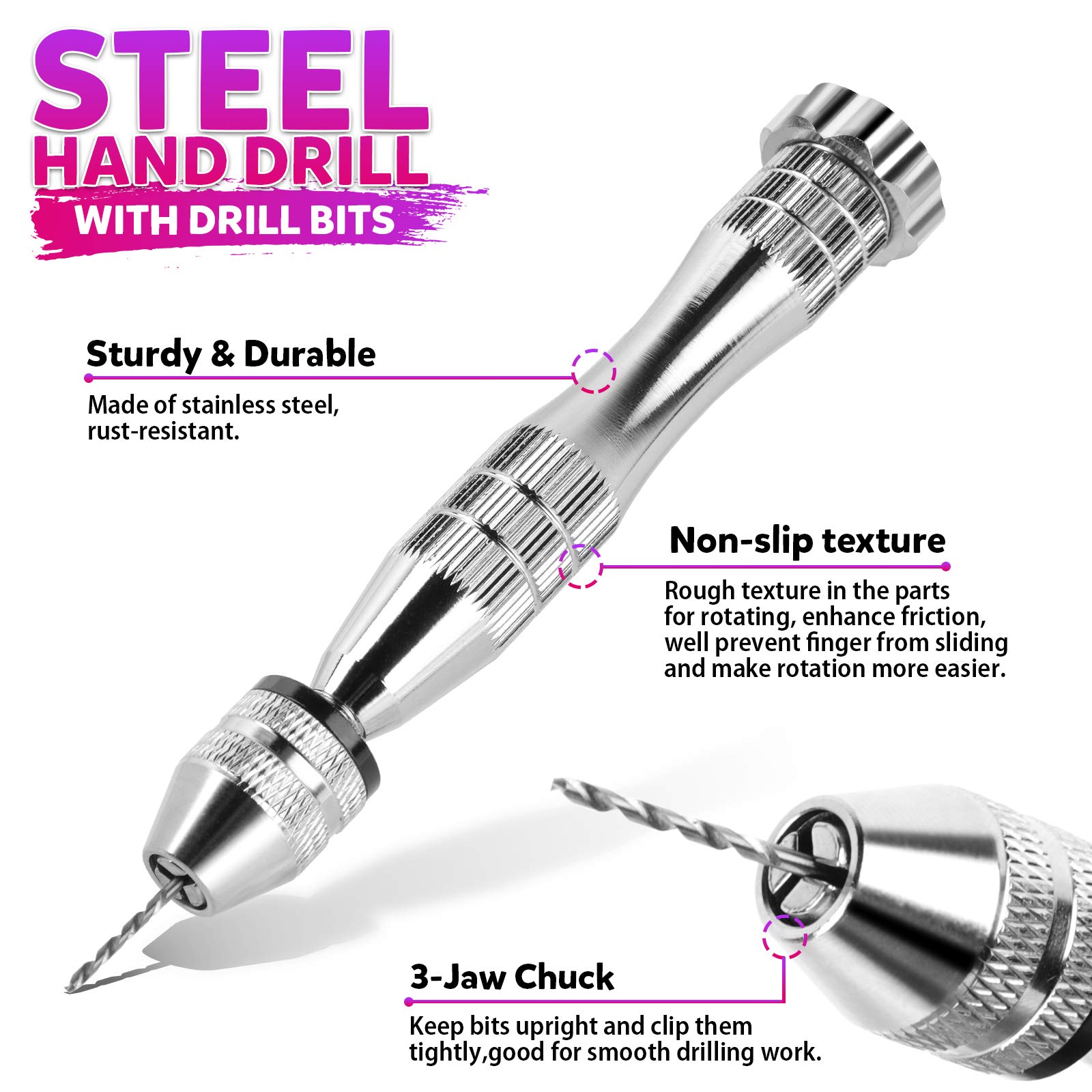 LEOBRO 222 PCS Hand Drill Kit with Pin Vise, Drill Bits (0.8mm-3mm), Needle Nose Pliers - Jewelry Making & Keychain Crafting Tools for DIY Projects, Woodworking, and Small Hole Drilling
