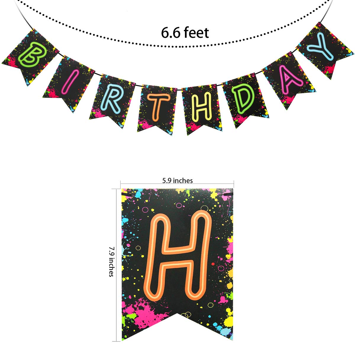 80s Glow in the Dark Party Decorations - Happy Birthday Banner & Neon Party Supplies (Pre-Assembled) | Perfect for Glow Parties, Neon Themed Birthdays & 80s Retro Celebrations