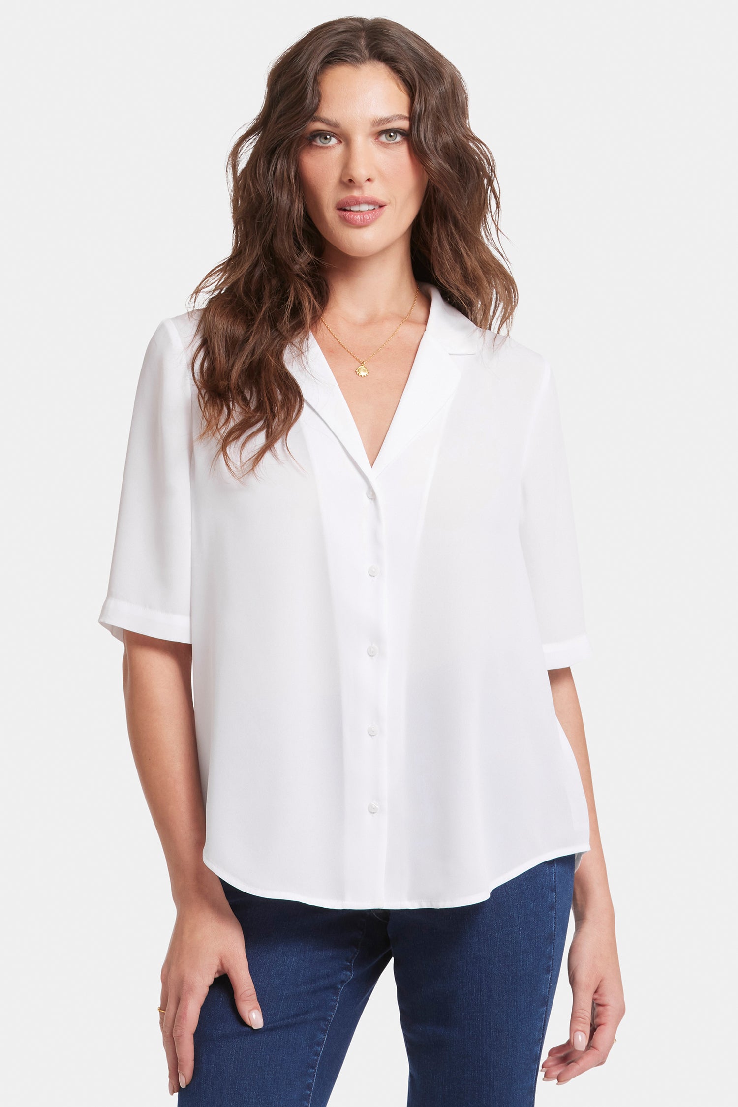 Gabrielle Women's Short Sleeve Blouse in Optic White - Perfect for Office Wear & Casual Outfits