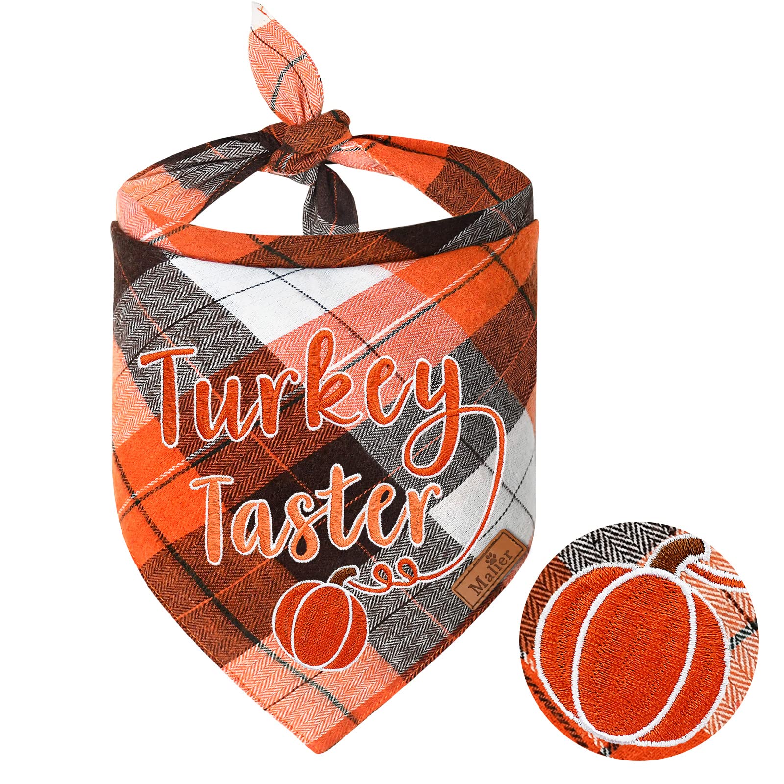 Malier Holiday Dog Bandana - Halloween Thanksgiving Plaid Pet Scarf with Embroidery, Triangle Bib Kerchief for Small Medium Large Dogs & Cats (Large, Style 4) - Perfect for Seasonal Pet Photos & Holiday Parties