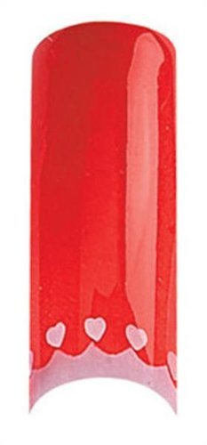 Cala Airbrushed Nail Tips Set - Red & Pink Hearts Design (87763) with Aviva Nail File & Nail Glue | Perfect for DIY Manicures, Nail Art, and Salon Use