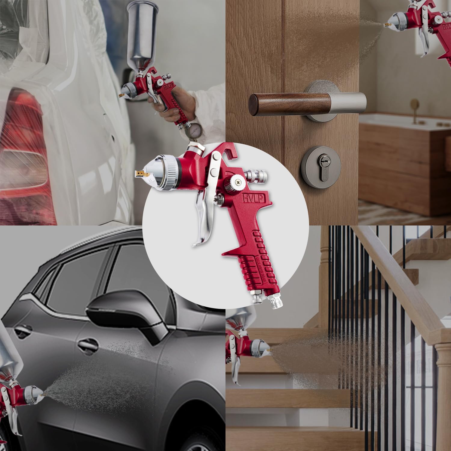 HVLP Paint Spray Gun with 1.4-2.0mm Nozzles, 1000ml for Auto & Home DIY - Red
