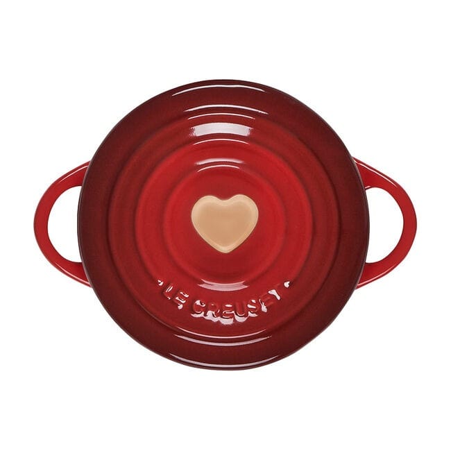 Le Creuset Mini Cocotte 10 oz Ceramic Dutch Oven with Rose Gold Heart Knob - Cherry Red - Perfect for Baking, Serving & Gifting - Ideal for Individual Desserts, Dips & Side Dishes