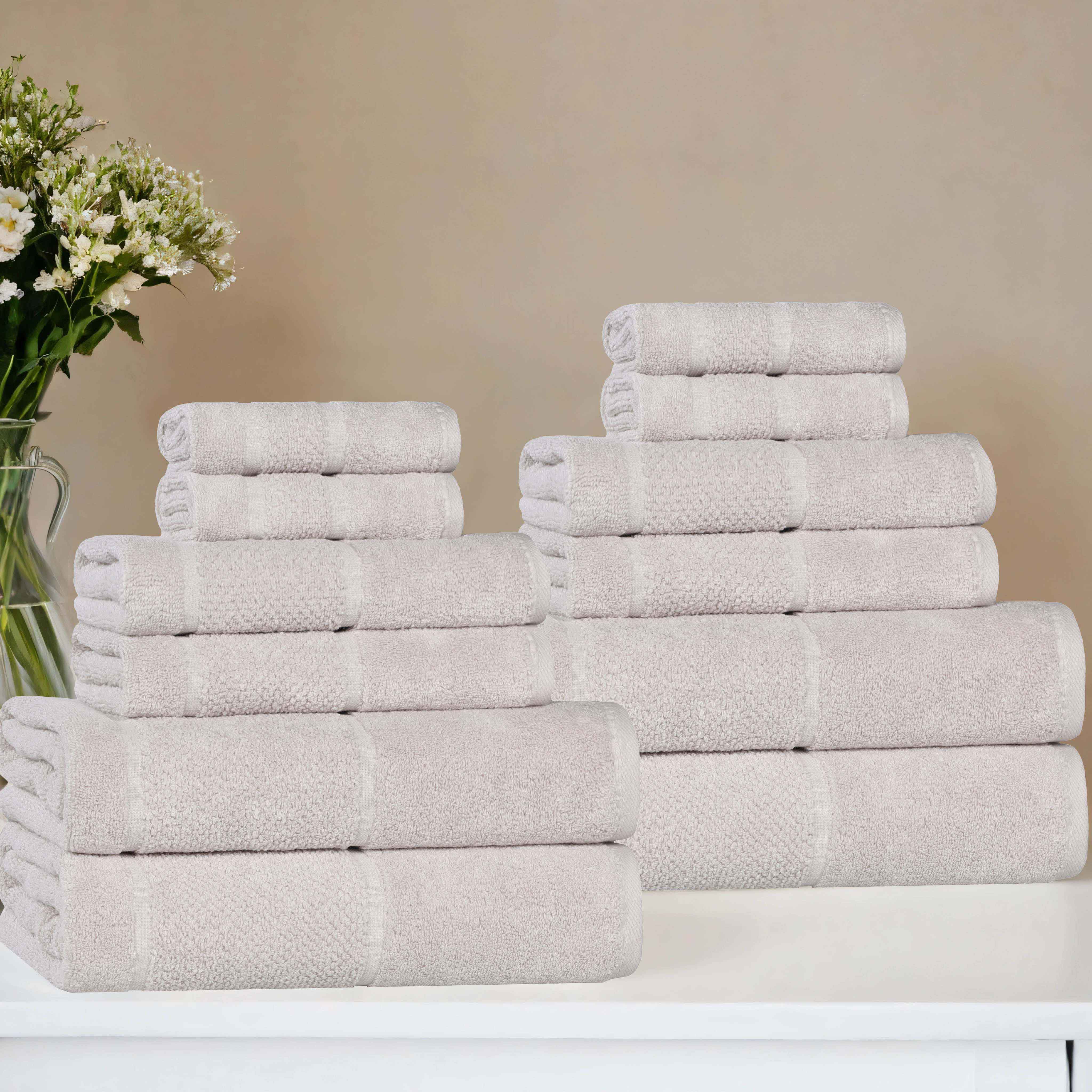 Premium 12-Piece Cotton Towel Set with Smart Twist Design - Soft, Absorbent & Durable Bath Towels for Spa, Gym, and Luxury Home Use