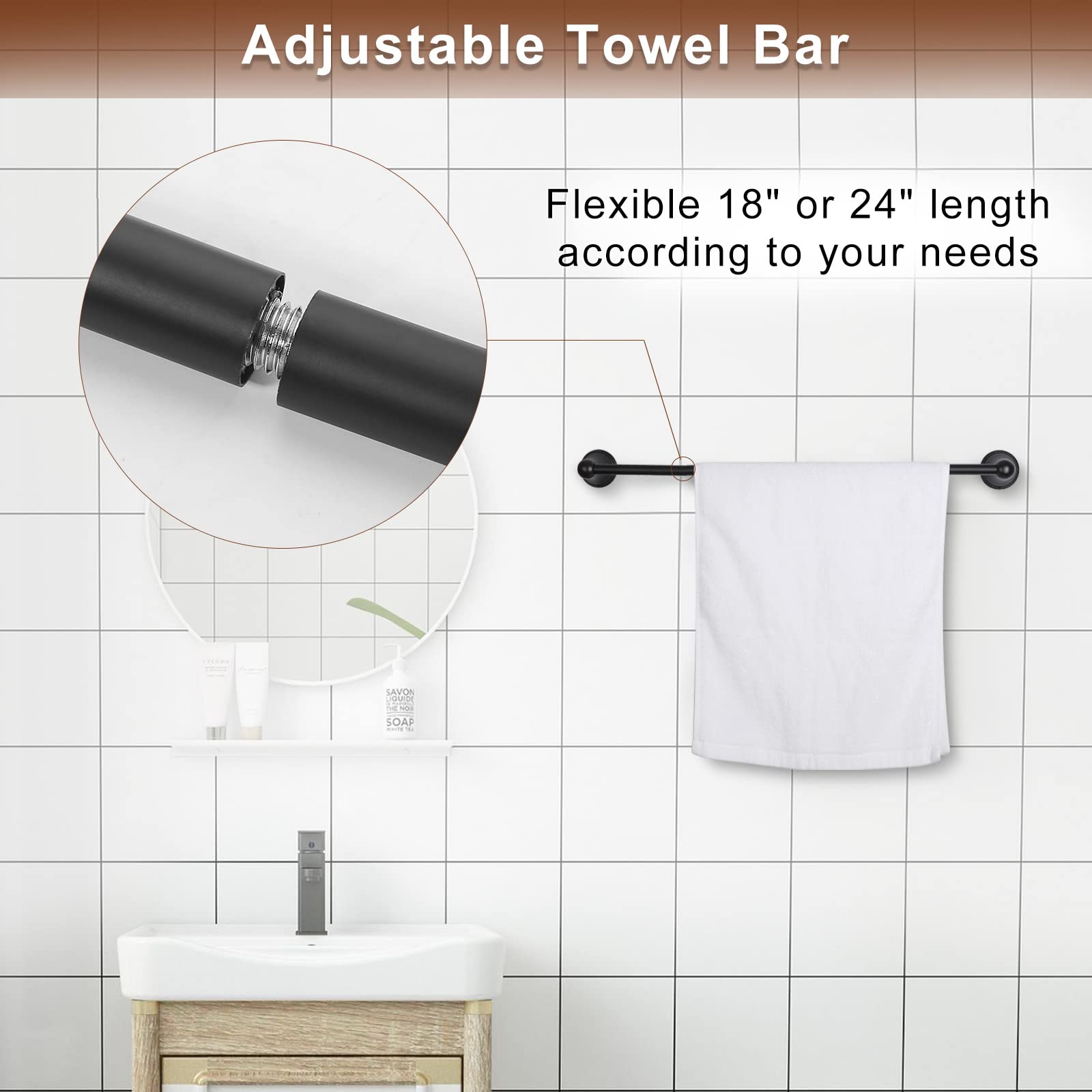 Oil Rubbed Bronze Bathroom Hardware Set - 4 Piece Towel Rack & Bar Holder for Bathroom (18 or 24 Inch) - Rustic Bath Accessories for Modern Homes, Perfect for Guest Bathrooms & Master Suites