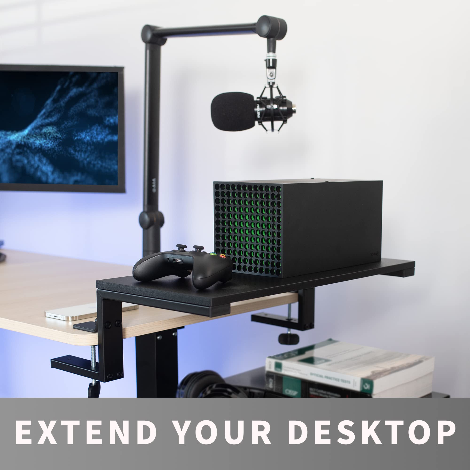 VIVO Clamp-on 22 inch Adjustable Desk Extension Shelf for Gaming PC, Ergonomic Monitor Stand, Laptop Riser, Printer Stand - Heavy Duty Steel Construction with Freestanding Feet - Perfect for Home Office, Gaming Setup, and Workspace Organization (DESK-SHELF22B)
