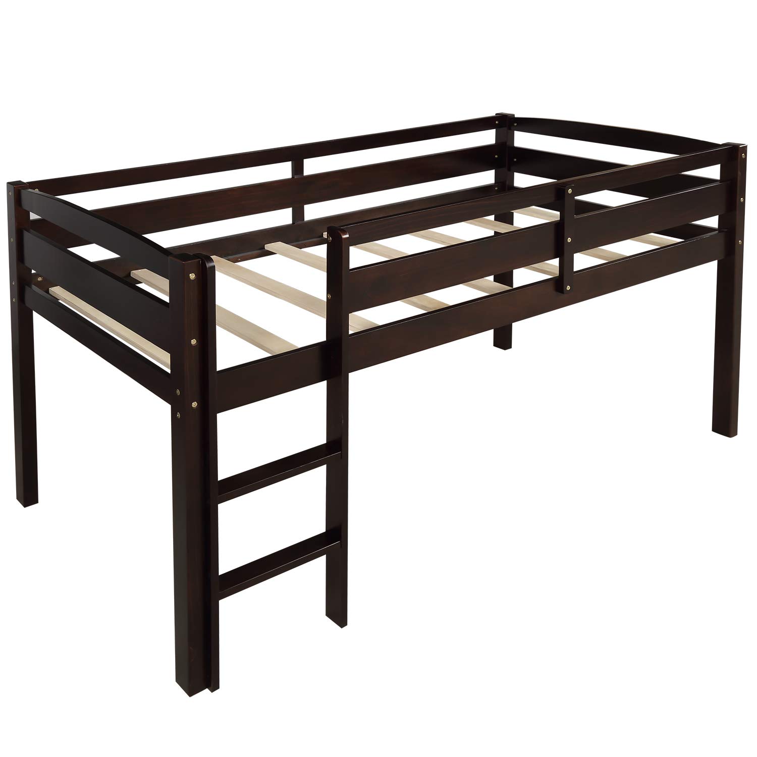 Sturdy Wooden Loft Bed Twin Size with 8-Slat Support, Safety Guard Rail & Ladder - 200 lbs Weight Capacity (79.5
