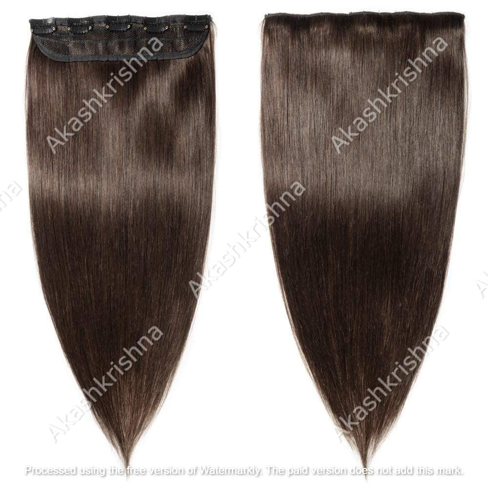24 Inch Brown Straight Hair Extensions with Clips for Women & Girls | Natural-Looking Human Hair Weft for Styling, Volume & Length | Perfect for Parties, Weddings & Daily Wear