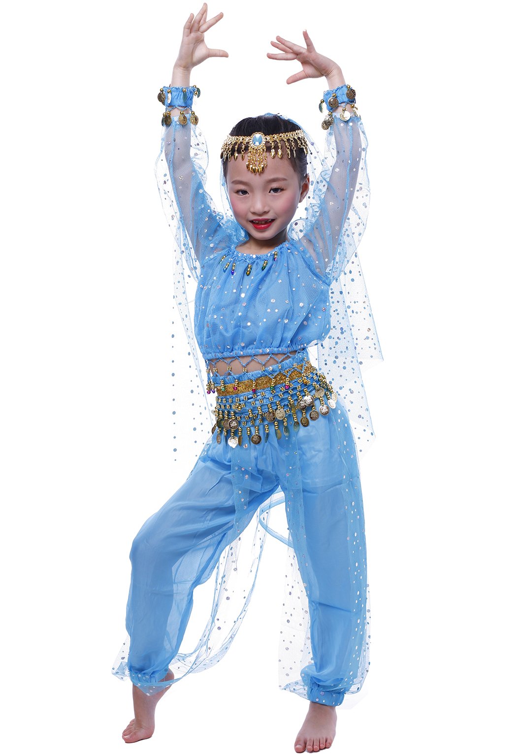 Astage Women's Belly Dance Costume Set - Long Sleeve Shining Top & Pants for Professional Performances & Practice