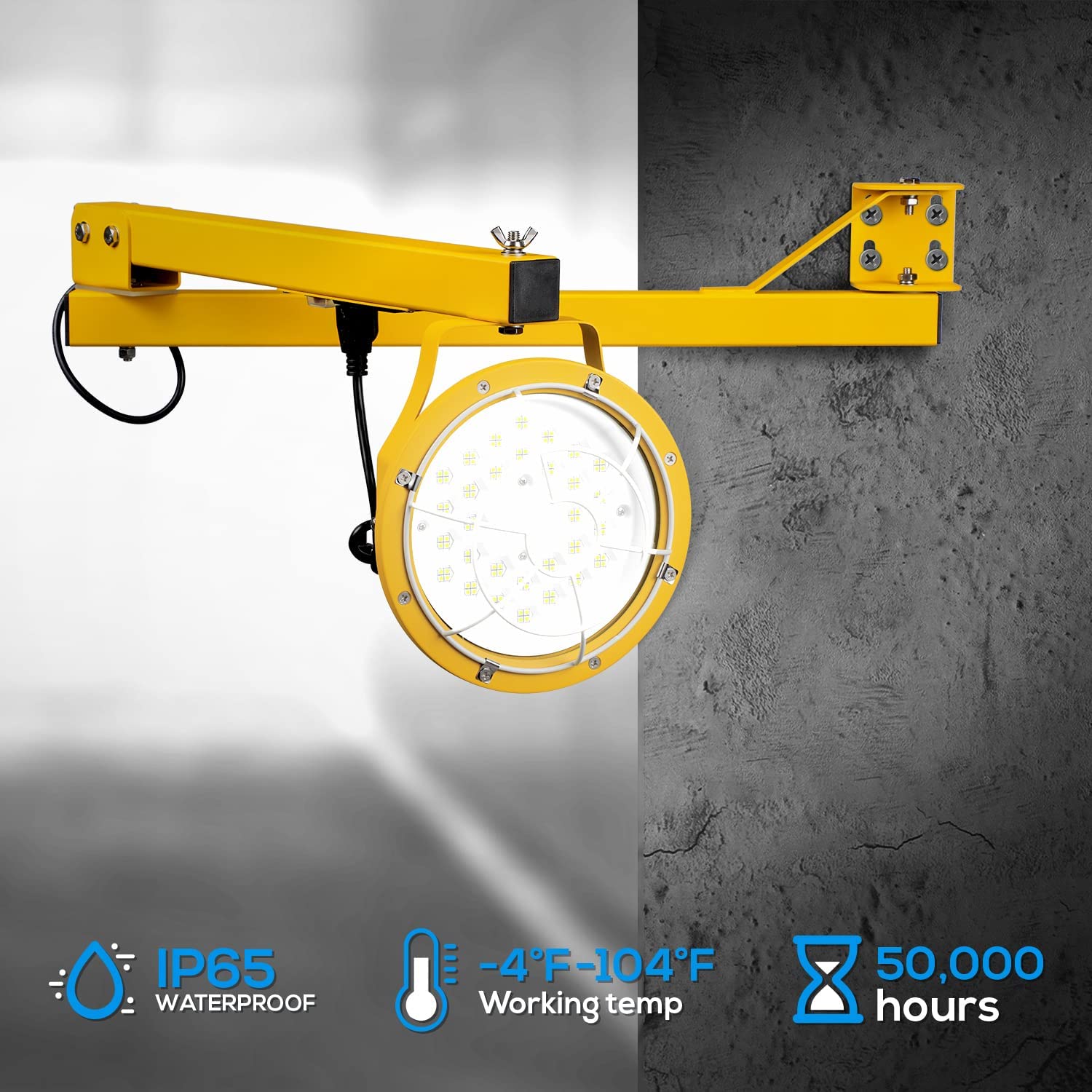 LEONLITE 50W LED Loading Dock Light - 45 Inch Adjustable Double Swing Arm Work Light with 360° Rotatable Head, 5700K Daylight White, IP65 Waterproof - ETL Certified for Trailers, Docks, Warehouses & Containers | Perfect for Nighttime Loading, Outdoor Workspaces & Industrial Lighting