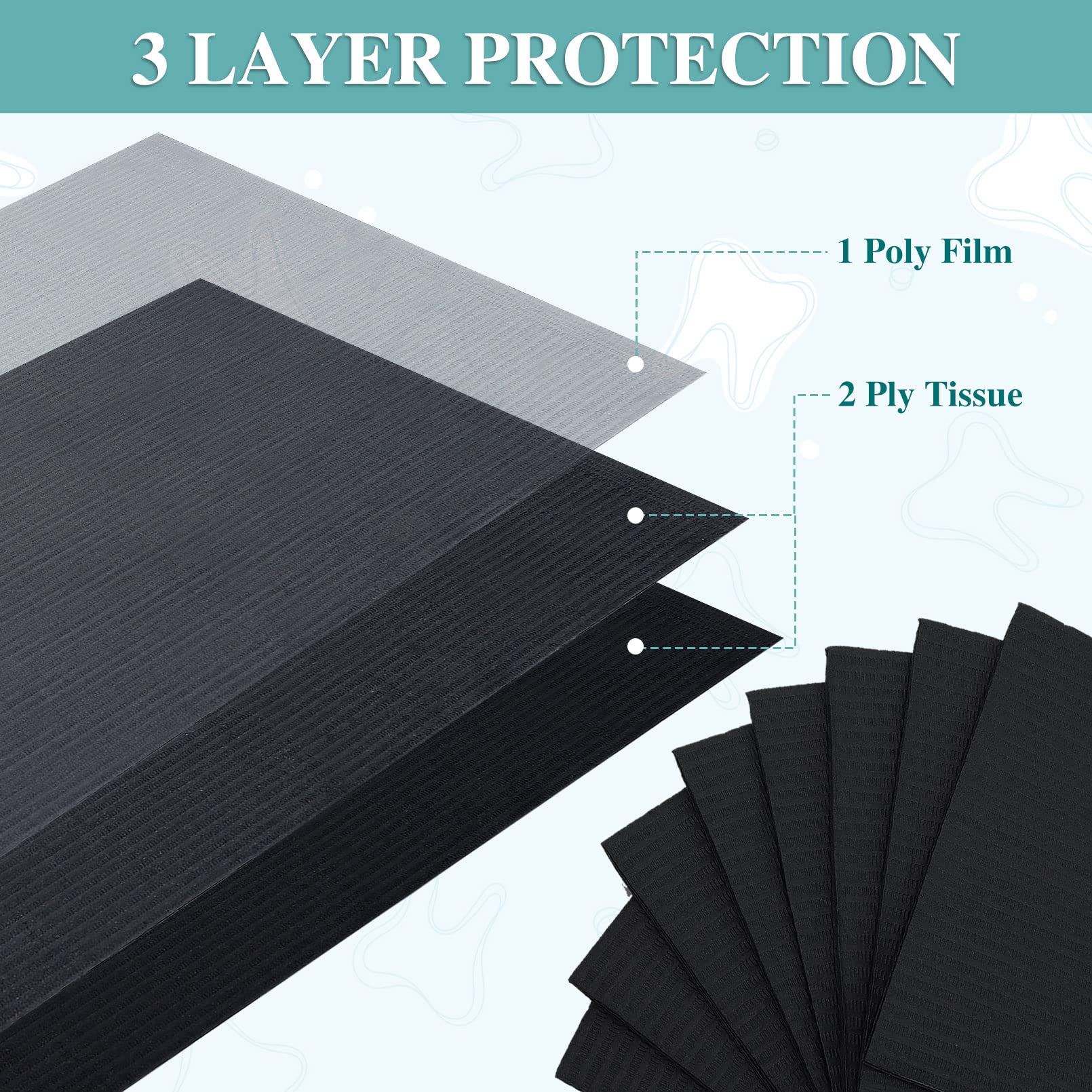125 Pack Black Dental Bibs - 3 Ply Disposable Waterproof Dental Bibs Sheets (13