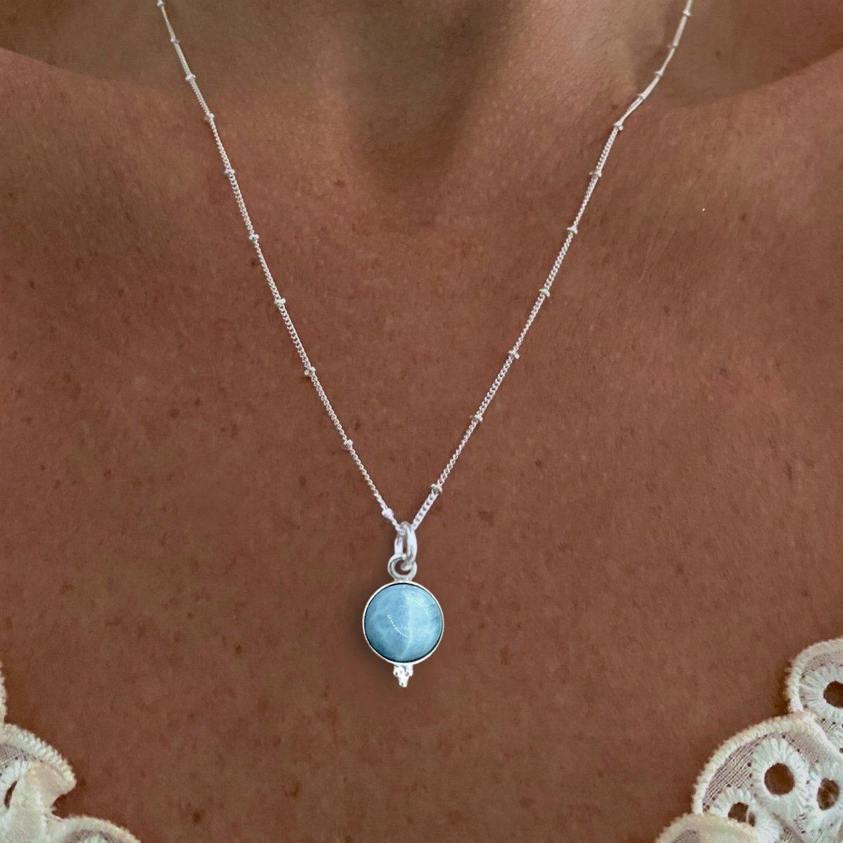 Laihas Free Spirit Larimar Necklace – Genuine Blue Gemstone Jewelry for Women, Boho Chic Pendant Necklace | Perfect for Beach Vacations, Yoga Meditation & Spiritual Healing