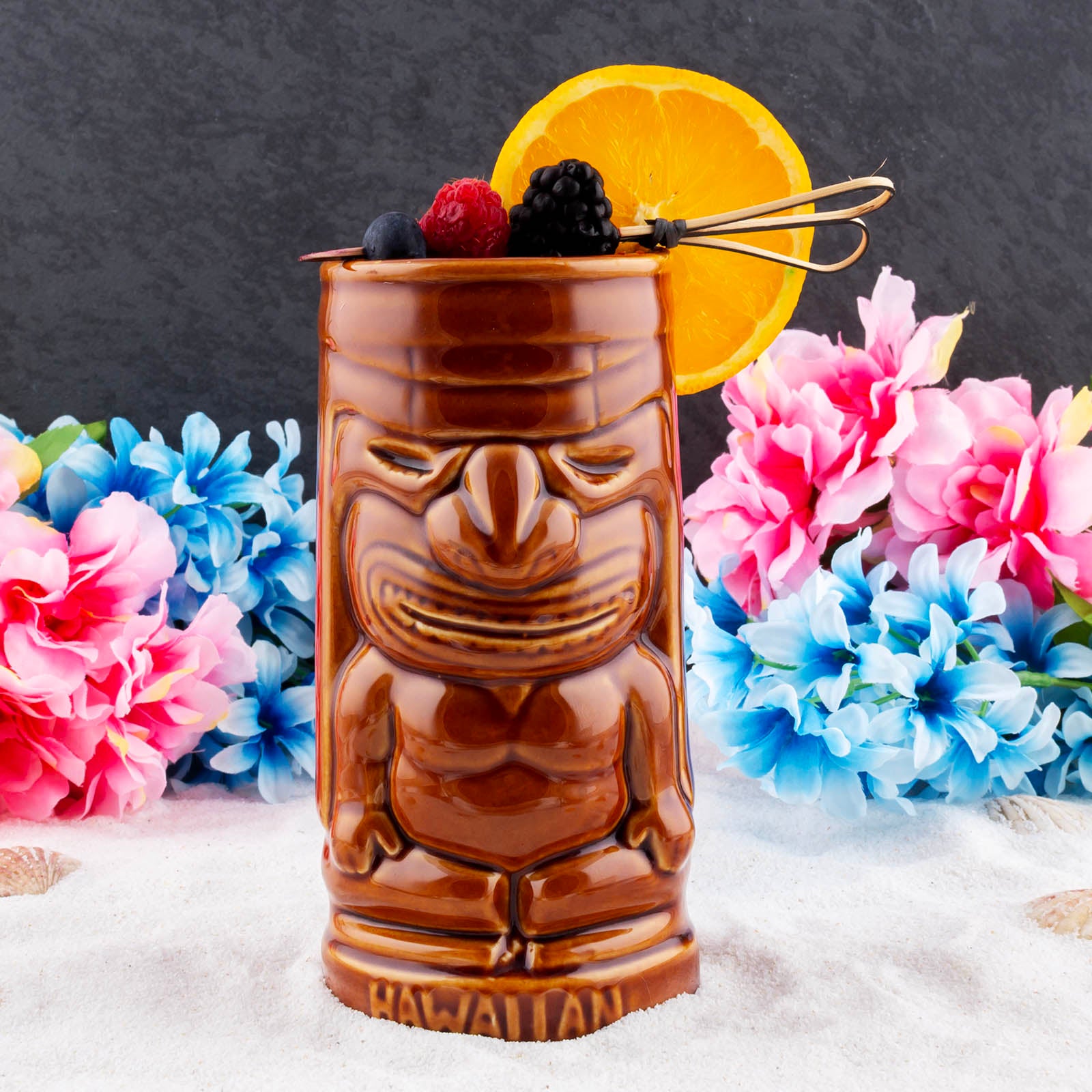 BarConic® 12 oz Tiki Glasses - Tropical Themed Cocktail Cups for Hawaiian Drinks, Perfect for Luau Parties, Beach Bars & Summer Entertaining