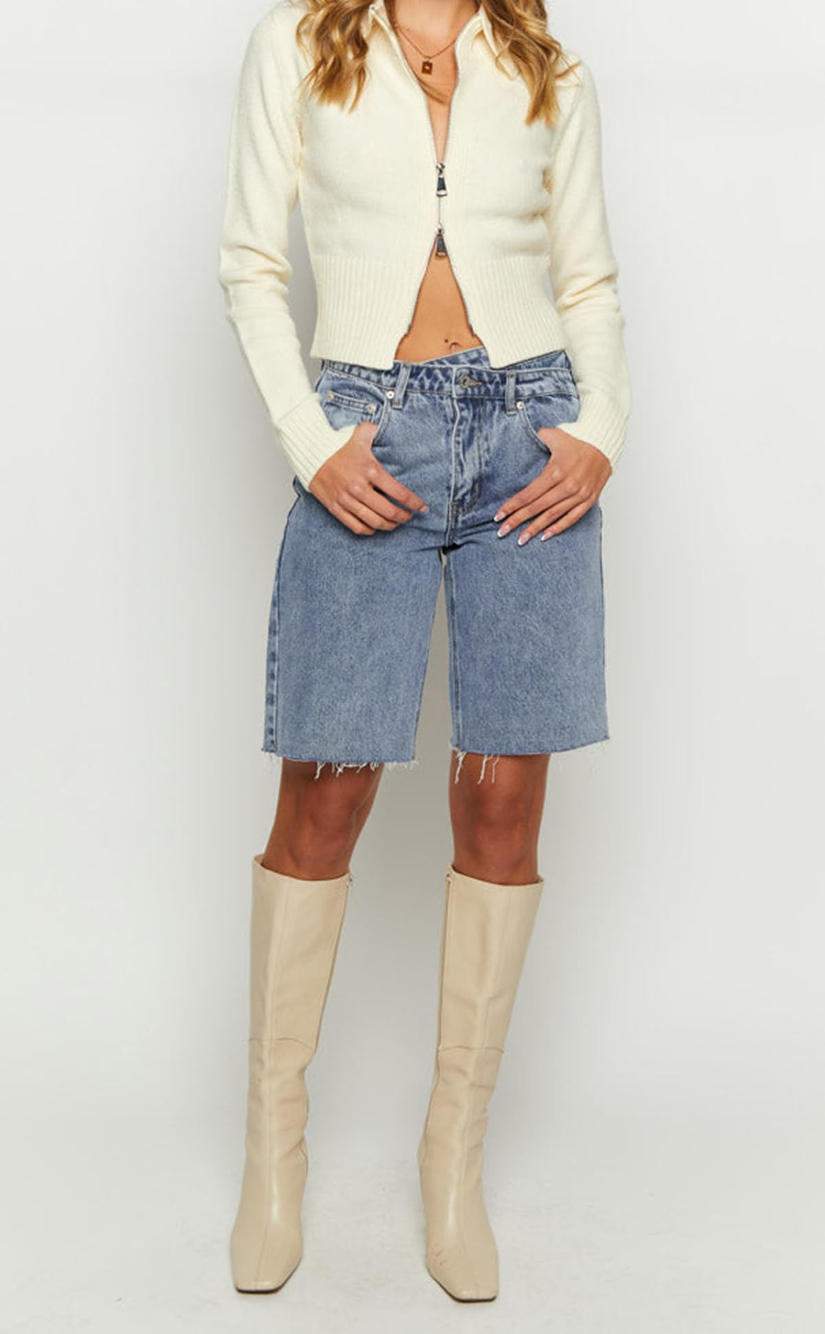 Women's Oversized Bermuda Denim Shorts - High Waisted Knee Length Loose Fit Jean Shorts for Summer | Trendy Casual Wear, Beach Outfits & Street Style Fashion