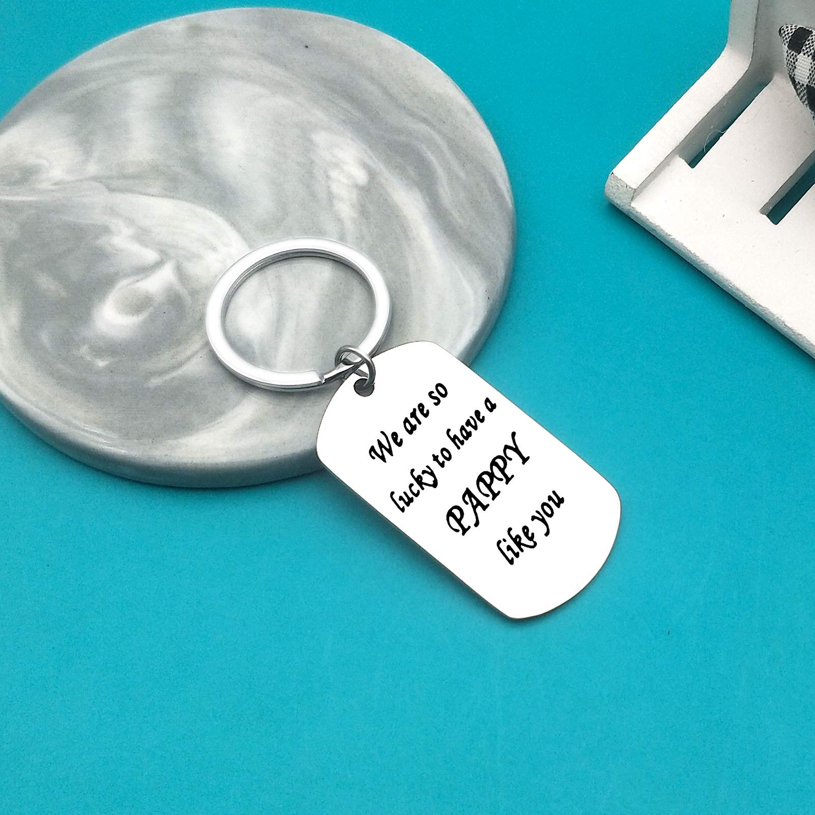 Personalized Dad Keychain - Engraved 'We Are So Lucky to Have A Pappy Like You' - Thoughtful Father's Day, Christmas & Birthday Gift for Dad from Daughter or Son - Perfect for Everyday Carry, Office Keys & Special Occasions