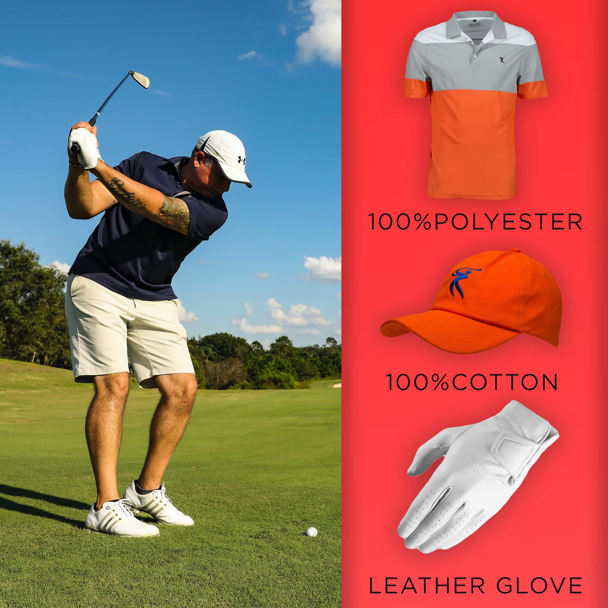 Men's Quick-Dry Golf Polo Shirt - Black Moisture-Wicking Short Sleeve Performance Tee with UV Protection & Free Golf Hat | Perfect for Golf, Tennis, Hiking & Outdoor Activities
