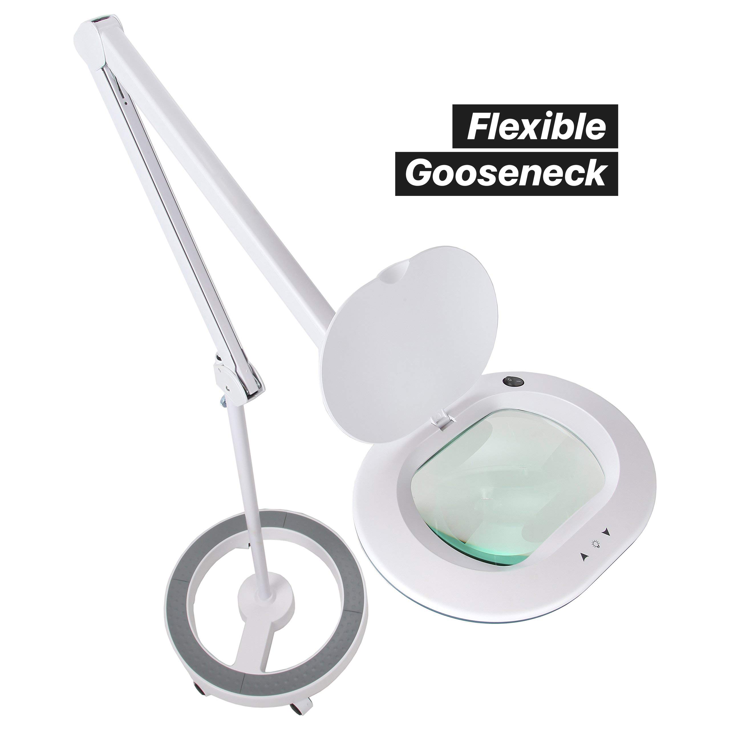 Brightech LightView Pro Magnifying Floor Lamp with LED Light & Sturdy 6-Wheel Base - 5X Magnifying Glass for Crafts, Reading, Facials & Detailed Work - Perfect for Hobbyists, Seniors & DIY Projects