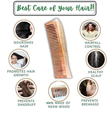Premium Neem Wood Comb for Women & Men - Natural Hair Growth Stimulating Comb for Styling, Detangling & Scalp Massage - Ideal for Daily Hair Care, Travel & Gifting