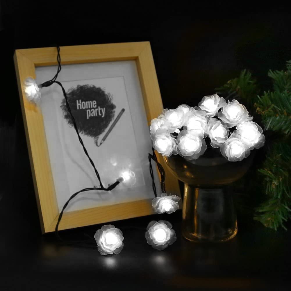 20LED Solar Flower String Lights - Waterproof Rose Fairy Lights with 2 Modes for Garden, Path, Home, Wedding & Party Decor (Rose-White) | Perfect for Outdoor Christmas, Patio, Backyard & Landscape Lighting