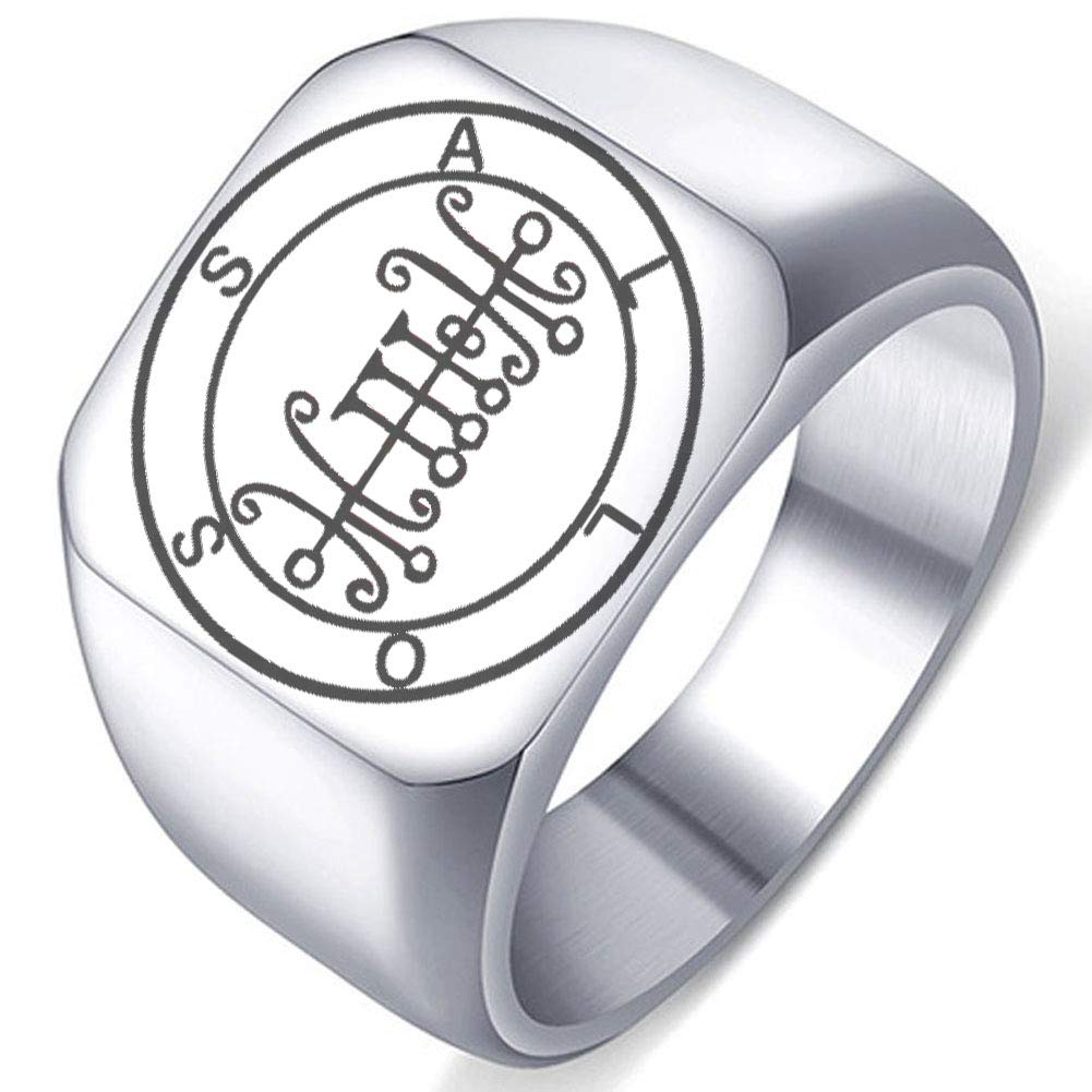 Demon Great Duke of Hell Sallos Goetic Seal Ring - Stainless Steel Laser Engraved Solomon Key Jewelry for Occult Protection & Gothic Fashion
