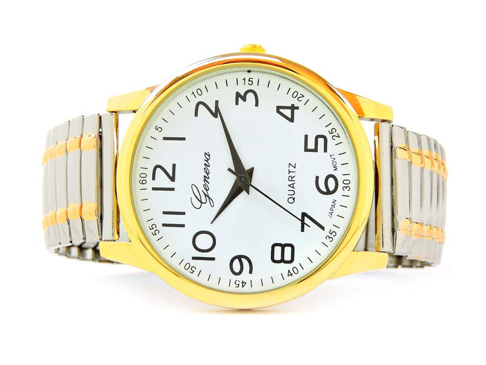 2-Tone Large Face Easy-to-Read Stretch Band Watch for Men & Women - Perfect for Running, Workouts, and Everyday Wear