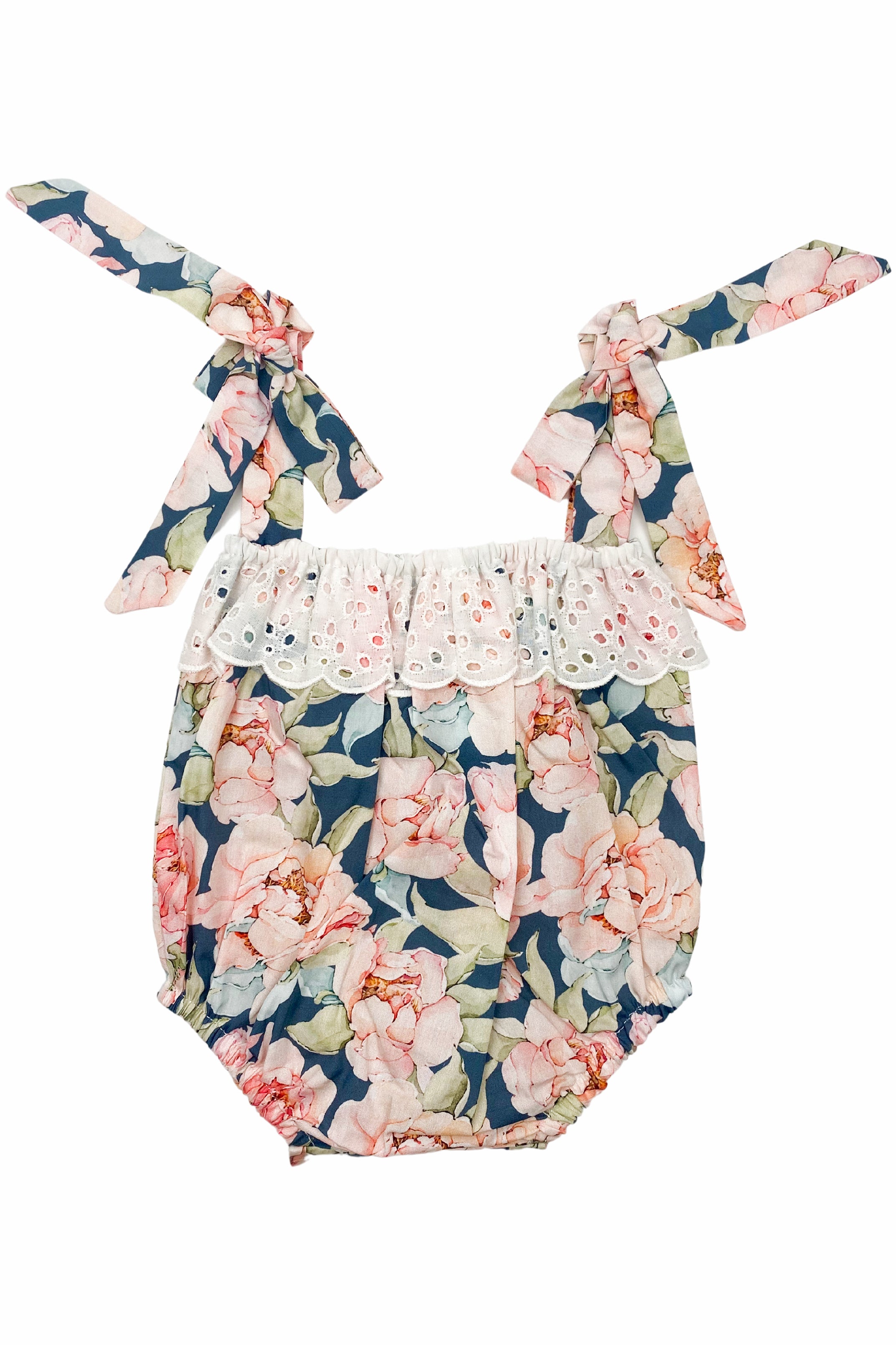 Sophia Navy & Peach Floral Shortie Pajama Set - Women's Sleepwear Shorts & Top - Soft Cotton Lounge Set for Summer Nights, Girls Sleepover or Vacation