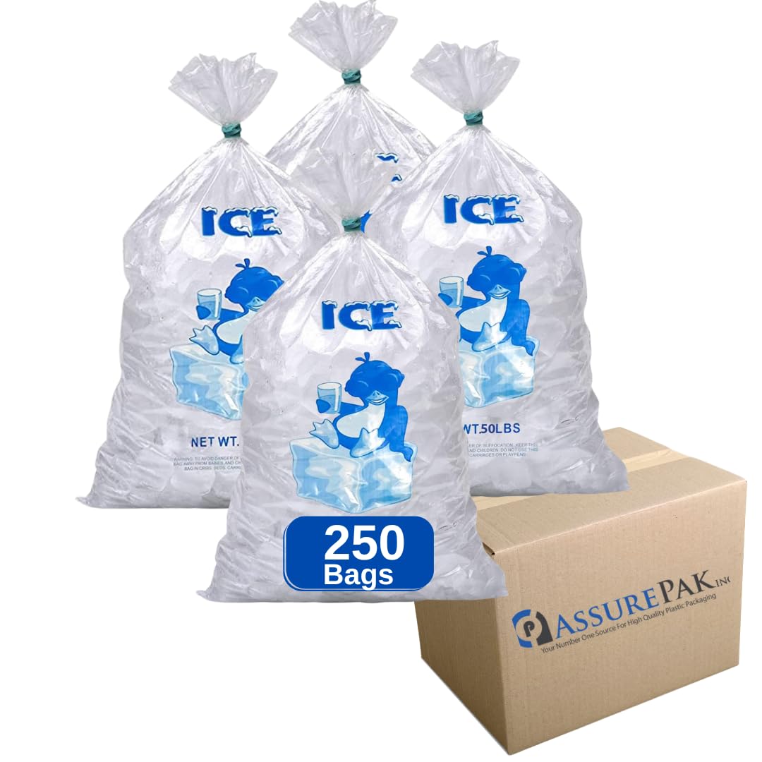 50LB Clear Plastic Ice Bags - 250 Bags per Case (18