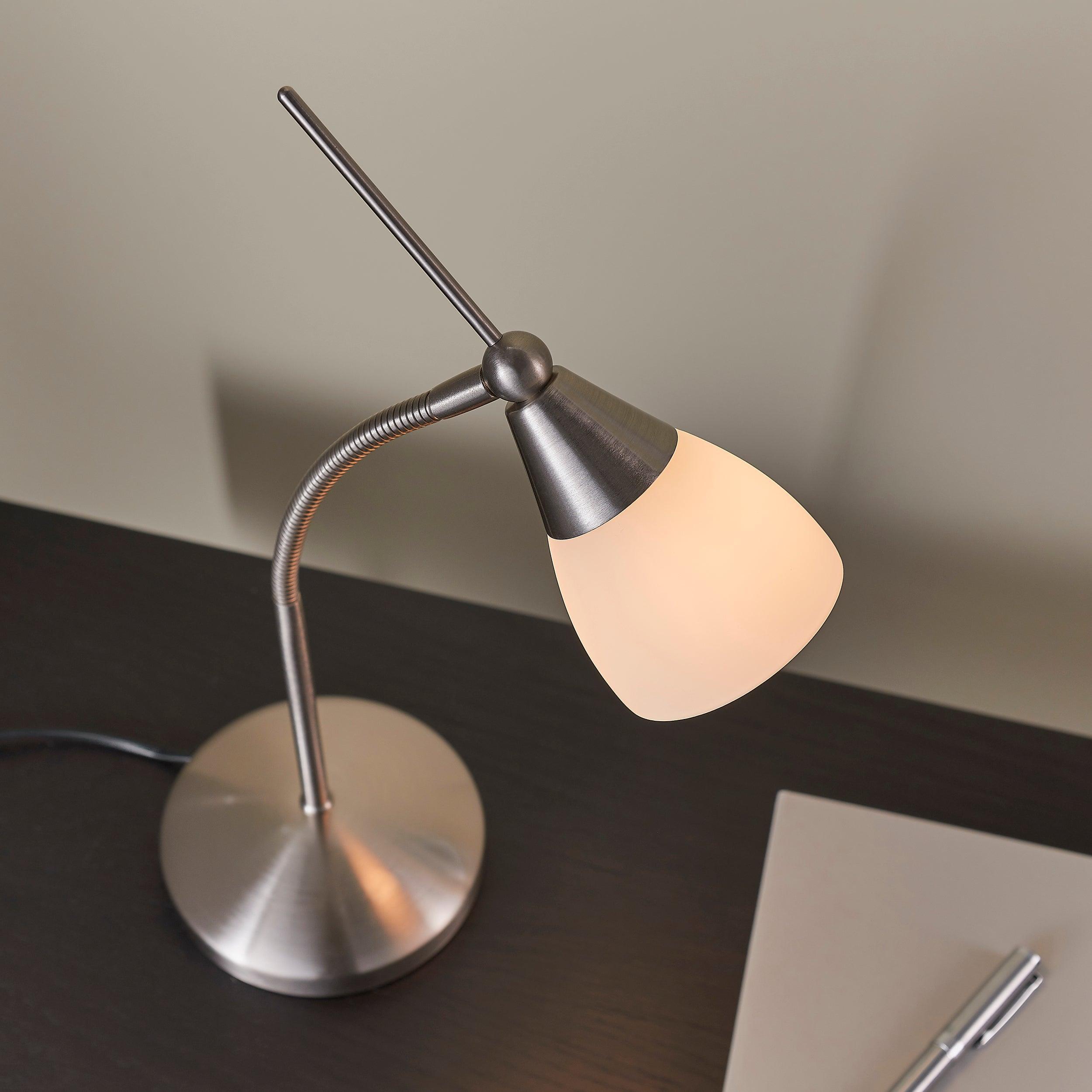 Endon Range Satin Chrome & White Glass Table Lamp - Modern Bedside Lighting for Bedroom, Living Room, or Office Decor