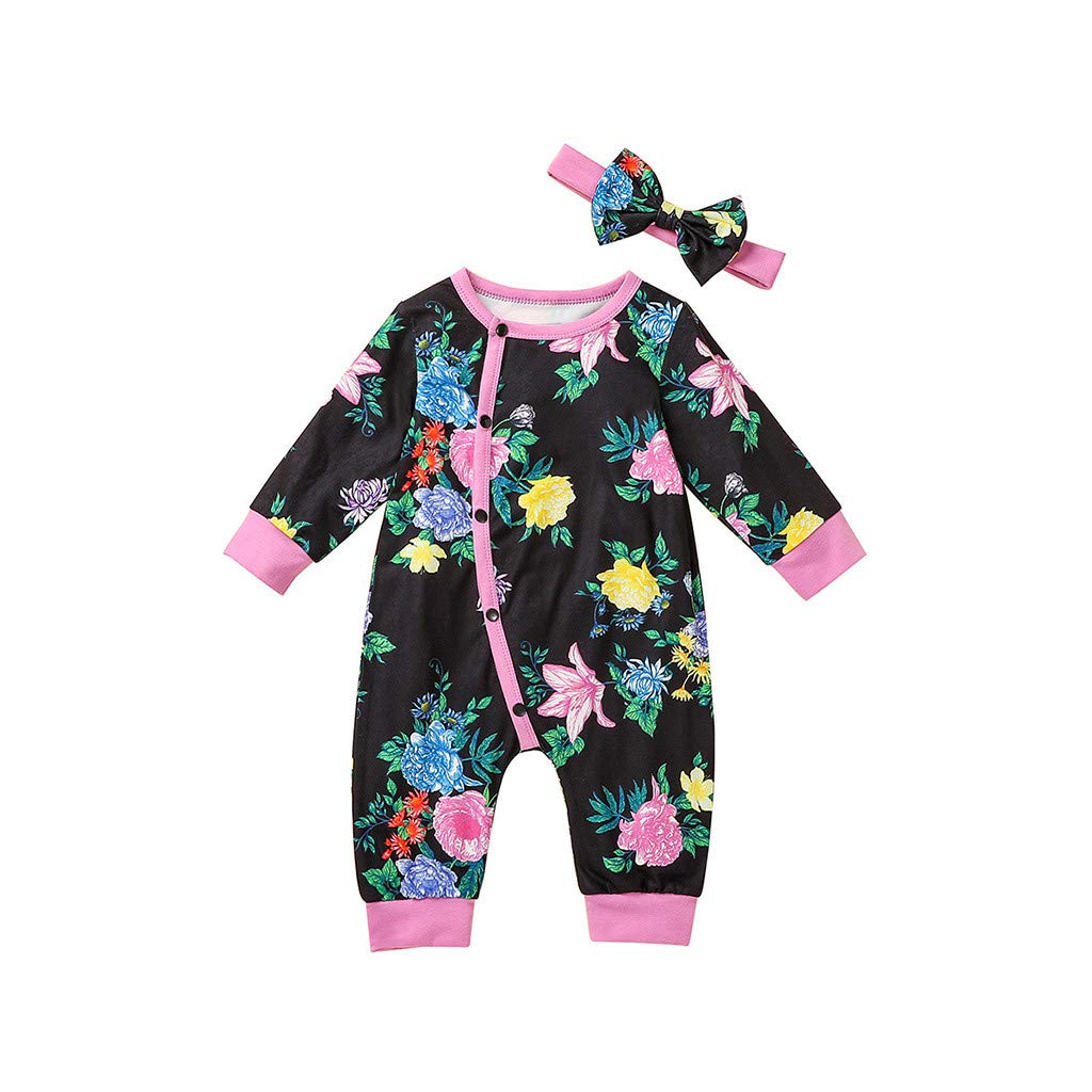 Baby Boys Girls Floral Print Long Sleeve Ruffled Romper - Soft Cotton Summer Jumpsuit Outfit for Infants | Perfect for Playdates, Photo Shoots & Family Outings