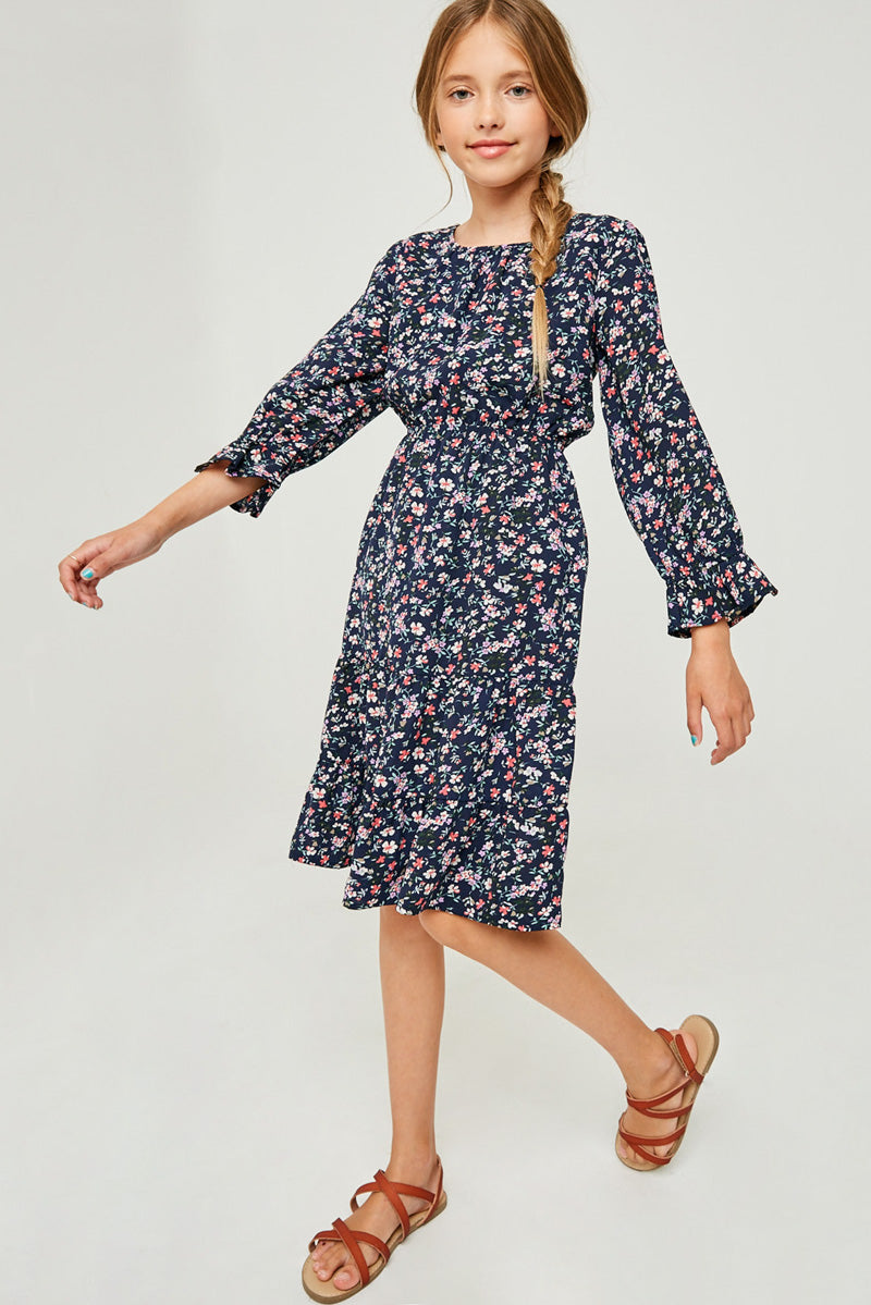 Floral Ruffle Fit & Flare Midi Dress for Women - Elegant Summer Party Dress for Weddings, Garden Parties & Date Nights
