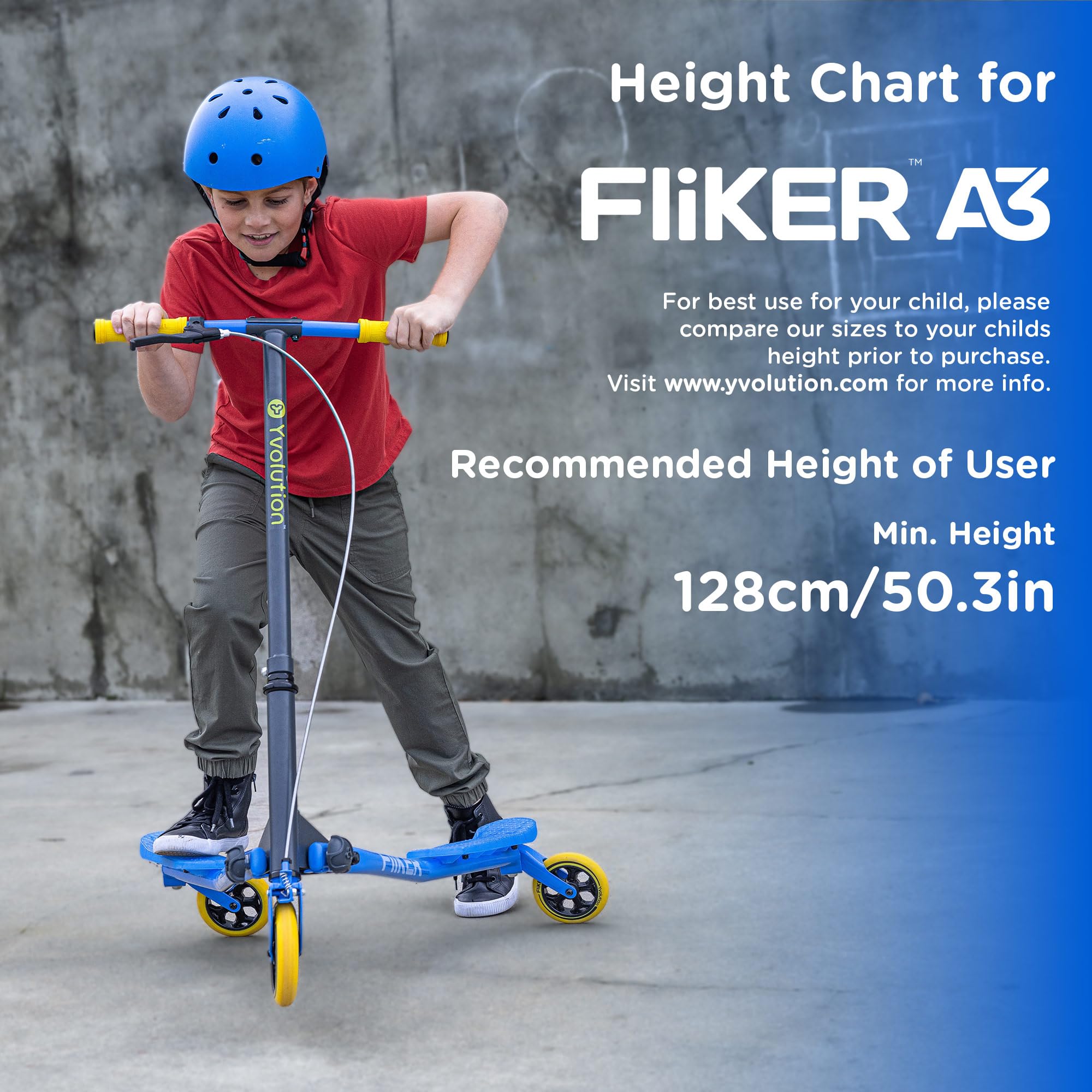 Yvolution Fliker A3 Drift Scooter - 3 Wheel Wiggle Scooter for Kids Ages 7+, Foldable Design with Handbrake & Caster Wheels, Supports Up to 175lbs - Perfect for Outdoor Fun, Commuting & Neighborhood Rides for Boys & Girls