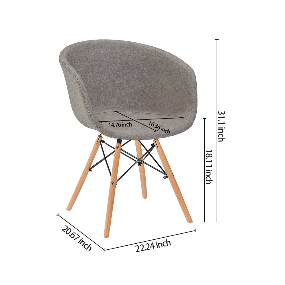 Mid Century Modern Dining Chairs Set of 2 - Upholstered Armrest Chairs with Metal Legs for Living Room, Dining Room & Makeup Area - Grey Contemporary Home Furniture
