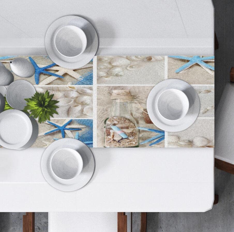 AUUXVA 13x90 Inches Long Beach-Themed Table Runner - Summer Seashell Print Polyester Tablecloth for Dining, Kitchen, Coffee Tables - Perfect for Home Decor, Parties, Banquets & Holiday Celebrations | Coastal & Nautical Theme Decor