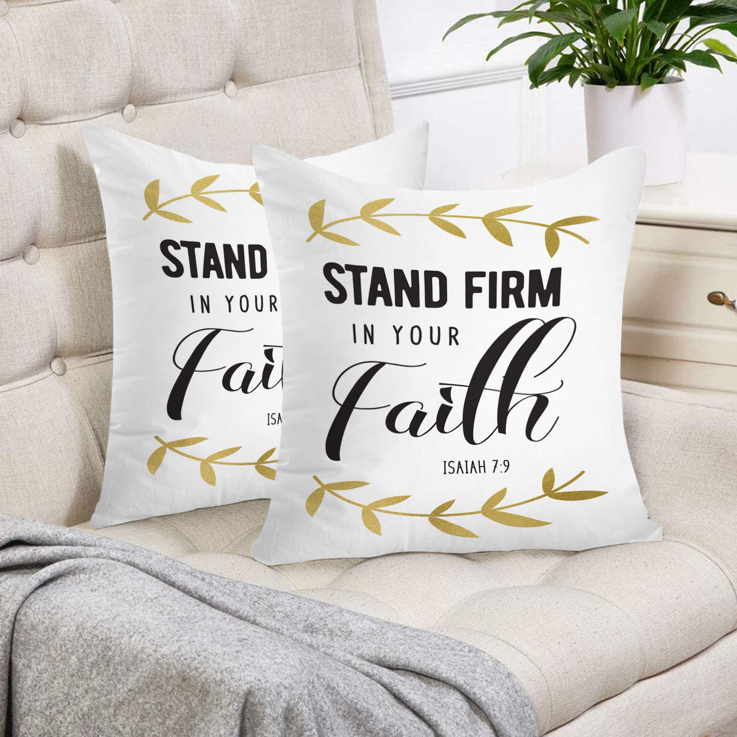 Faith Hope Love Inspirational Christian Decorative Pillow Covers - Gold Black White Square 16x16 Inch Set of 2 - Sofa Bedroom Car Throw Pillow Covers for Home Decor & Gift Giving