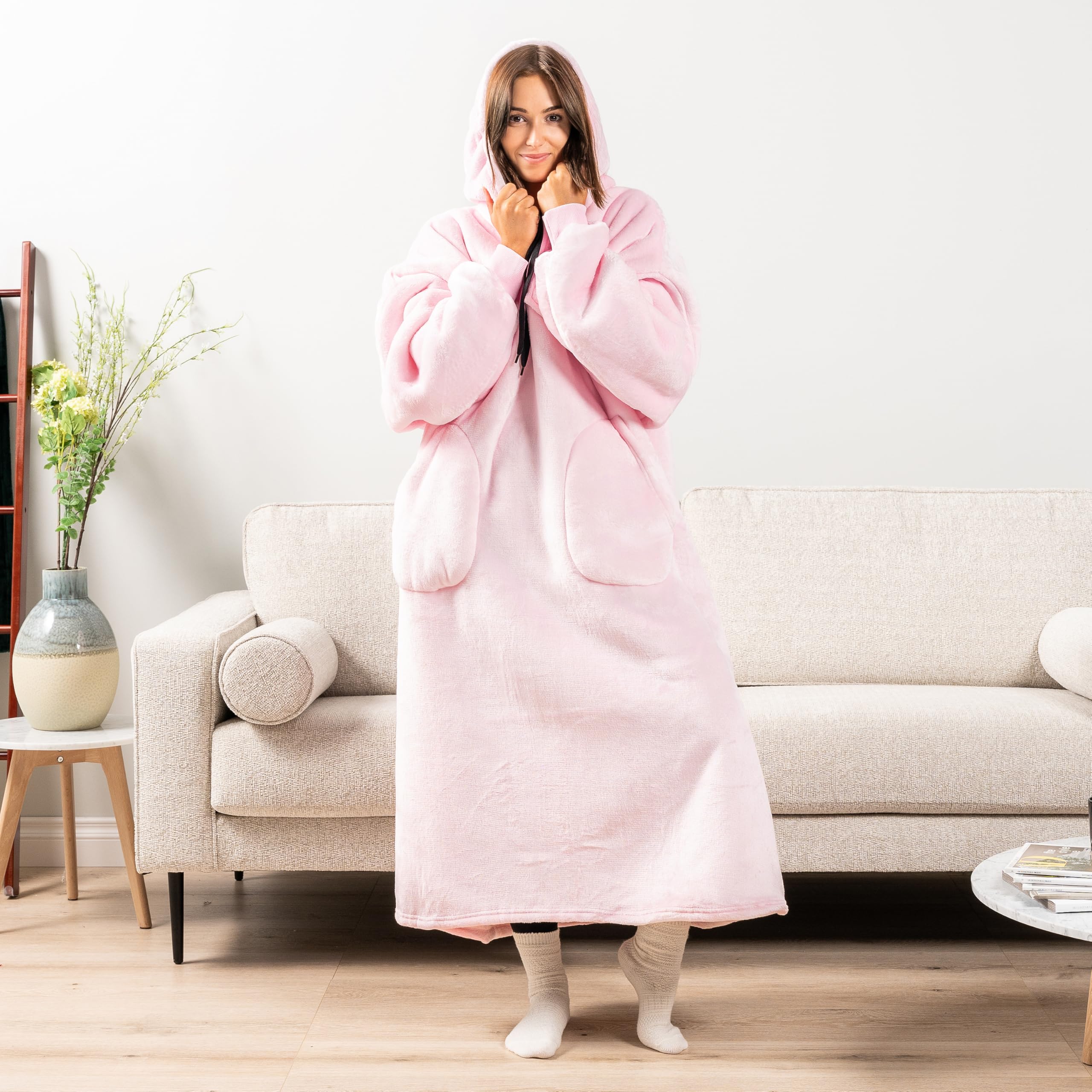 PAVILIA Wearable Blanket Hoodie for Women & Men - Sherpa Fleece Oversized Sweatshirt Blanket with Hood | Cozy Loungewear for Home, Camping & Outdoor Activities