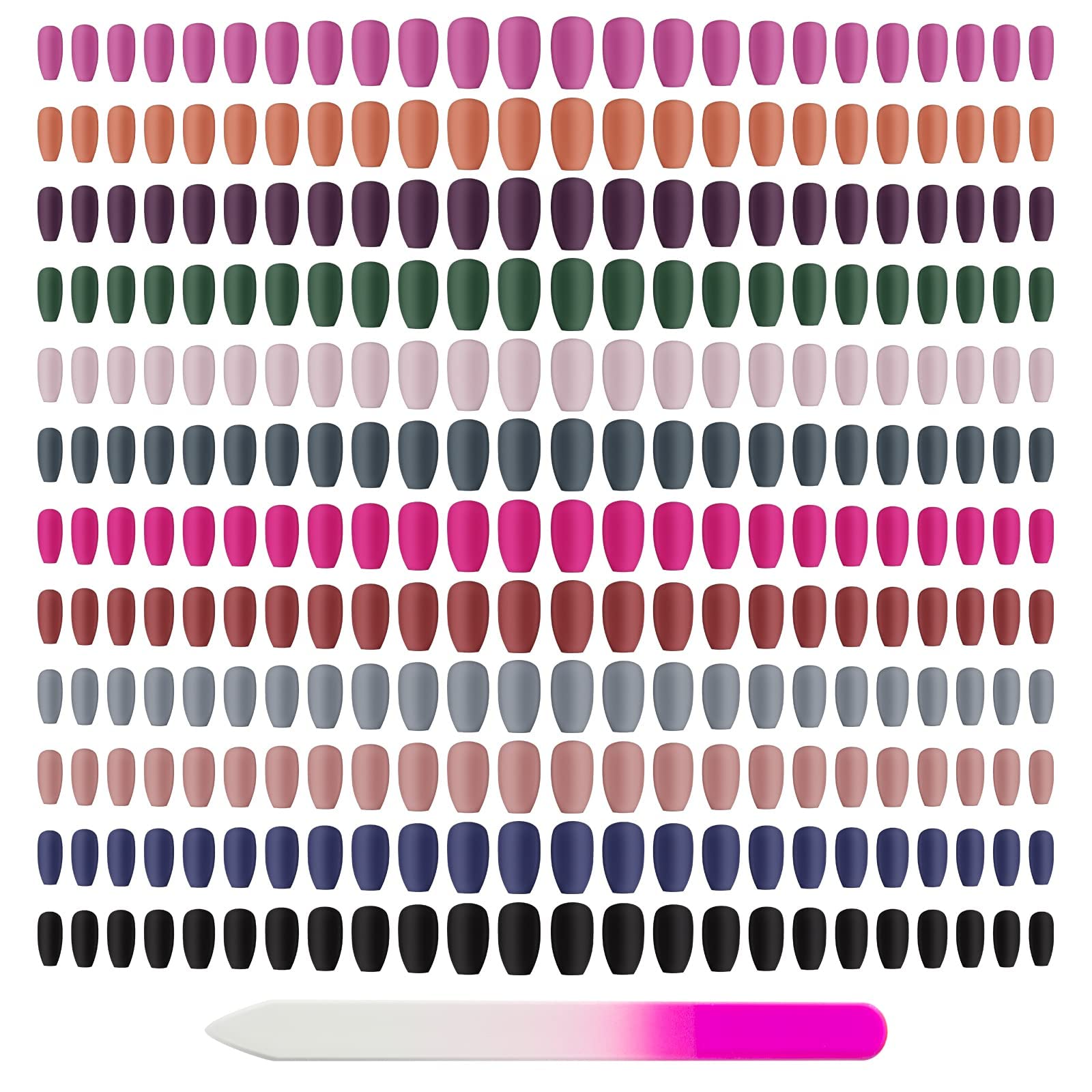 288pcs Matte Acrylic Ballerina Coffin False Nails - 12 Full Cover Sets with Crystal Nail File - Natural Medium Length Press On Nails for Women - Perfect for Parties, Weddings & Daily Wear